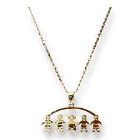 Four boys and girl charm pendant necklace in of 14k of gold plated