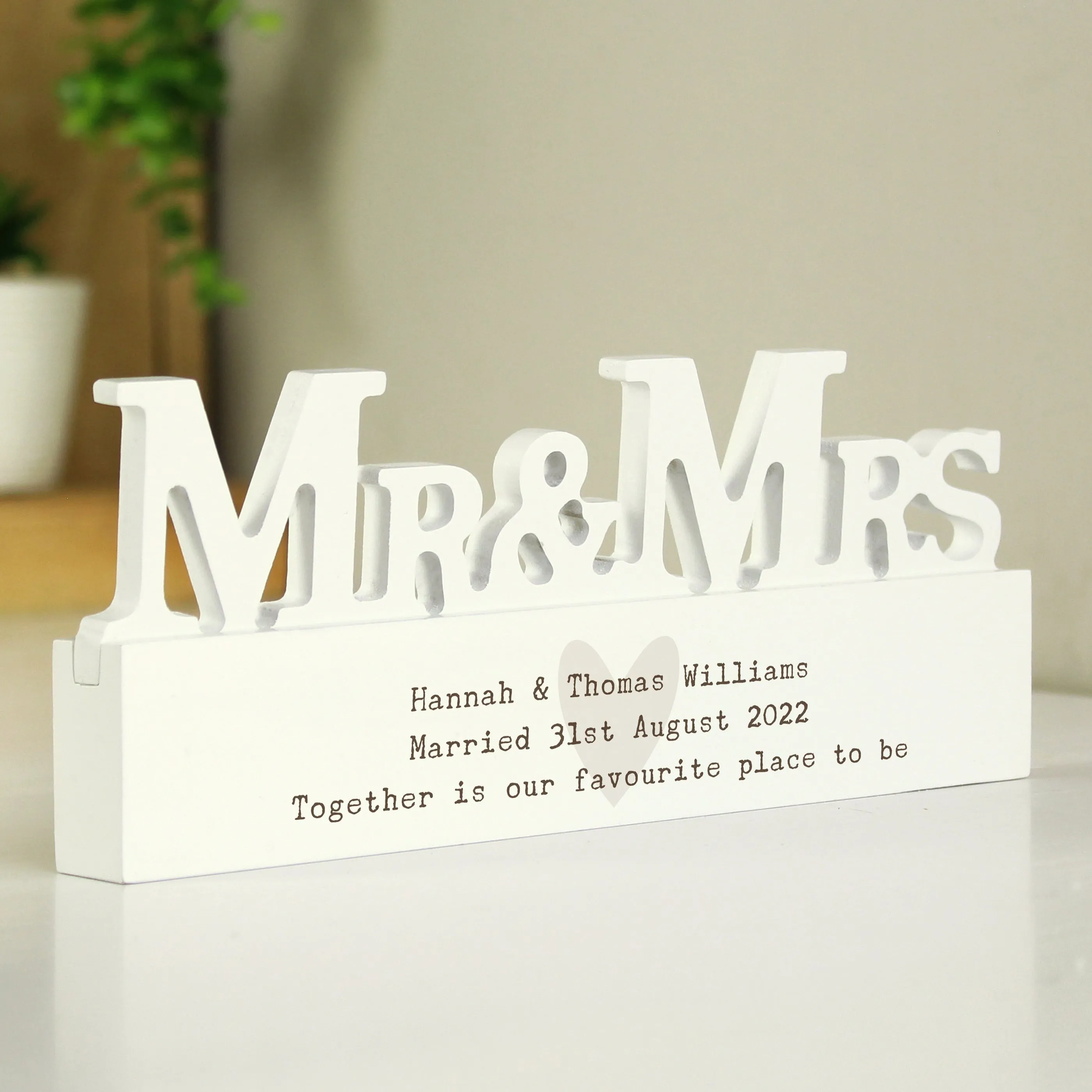 Free Text Wooden Heart Mr & Mrs Ornament - Personalized