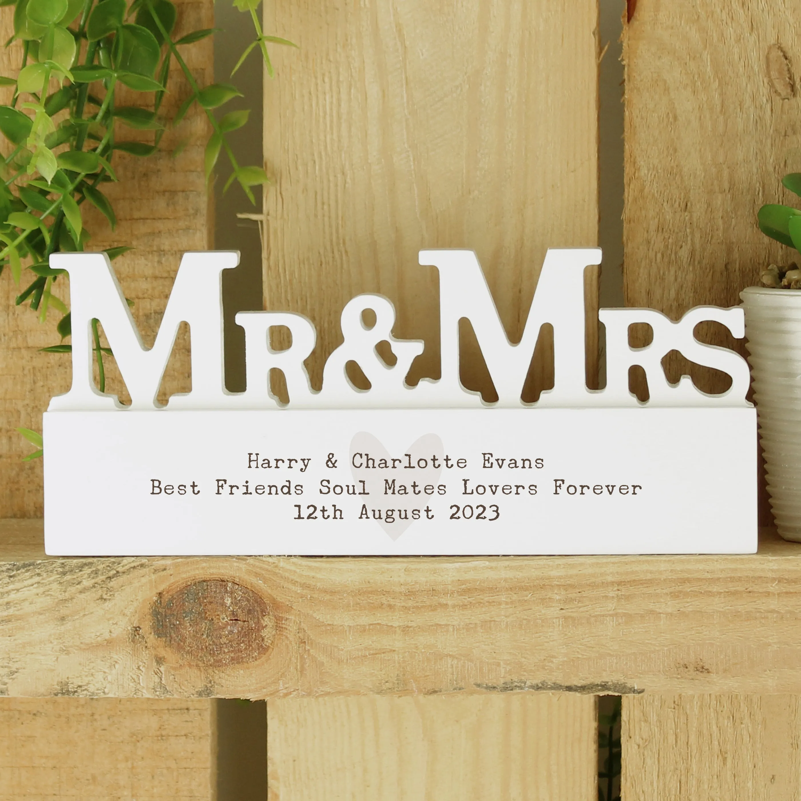 Free Text Wooden Heart Mr & Mrs Ornament - Personalized