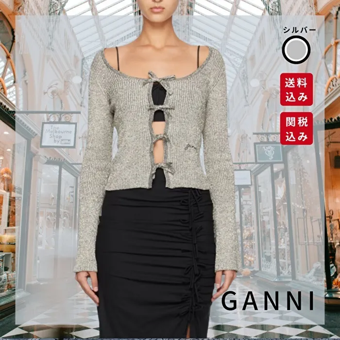 Ganni | Ribbed Lace-Up Long Sleeves Elegant Casual Style