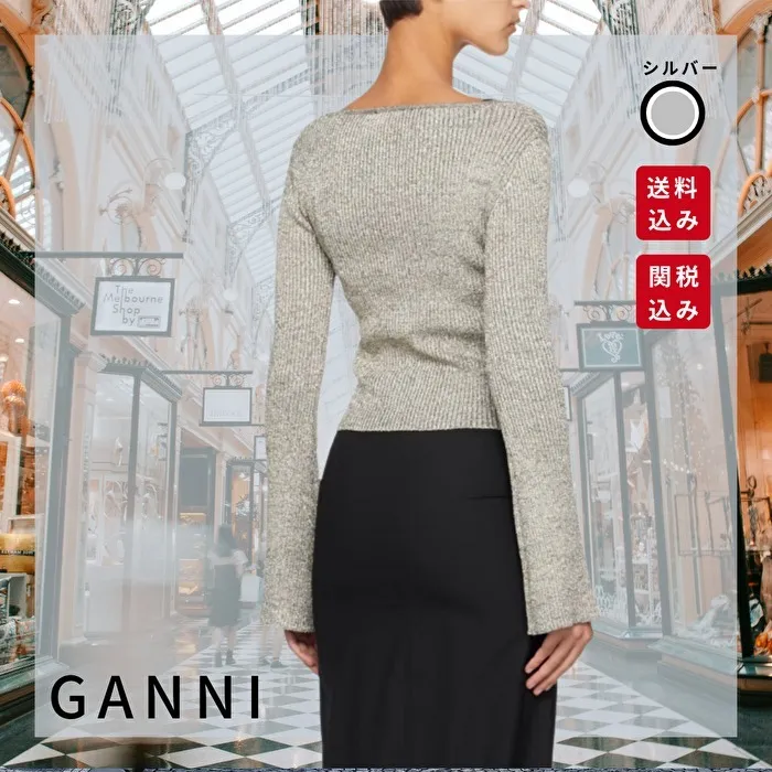 Ganni | Ribbed Lace-Up Long Sleeves Elegant Casual Style