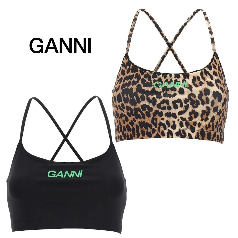 Ganni Leopard Patterns Lace-up Blended Fabrics Plain Logo