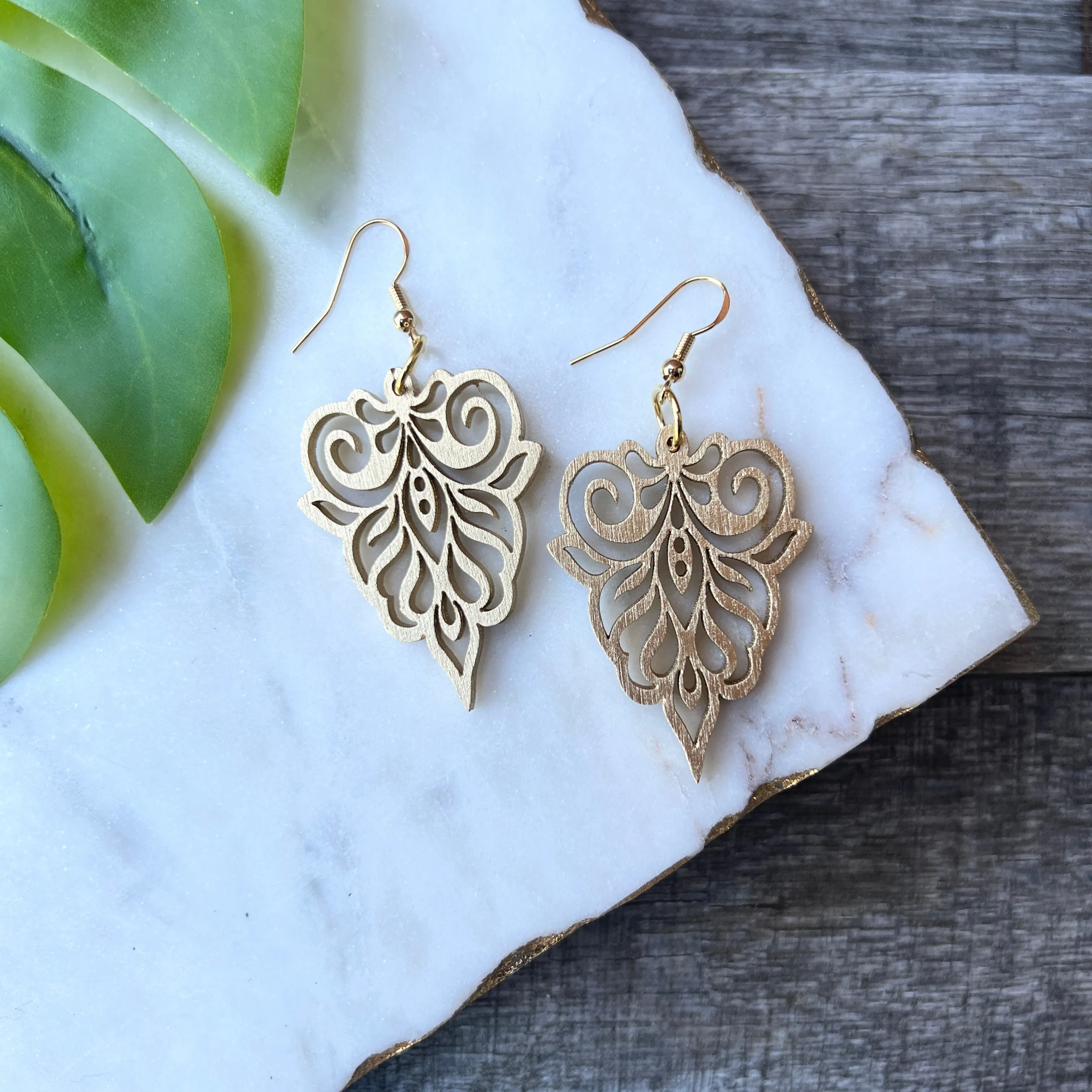 Gold Wooden Statement Earrings