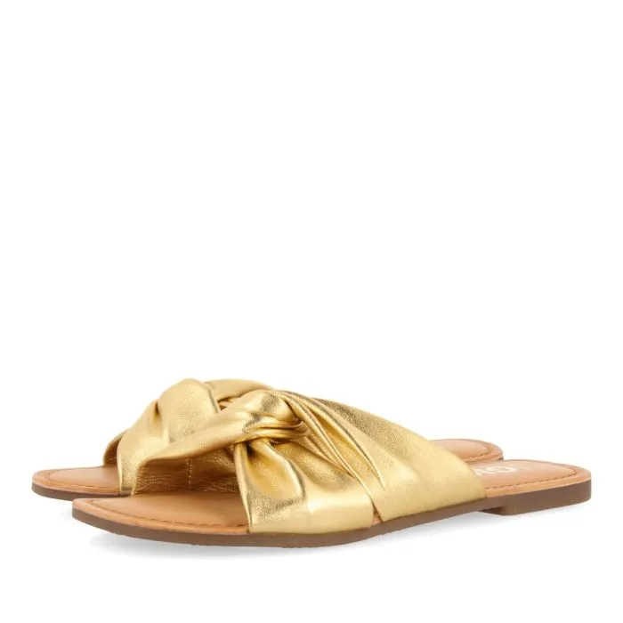 GOLDEN LEATHER SLIDE STYLE SANDALS FOR WOMEN AGIRA