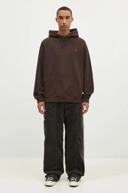 Gramicci cotton sweatshirt One Point Hooded Sweatshirt men's brown color hooded smooth