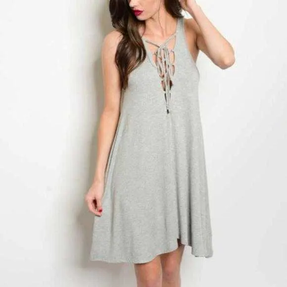 Gray Lace-Up Dress