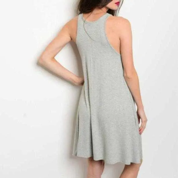 Gray Lace-Up Dress