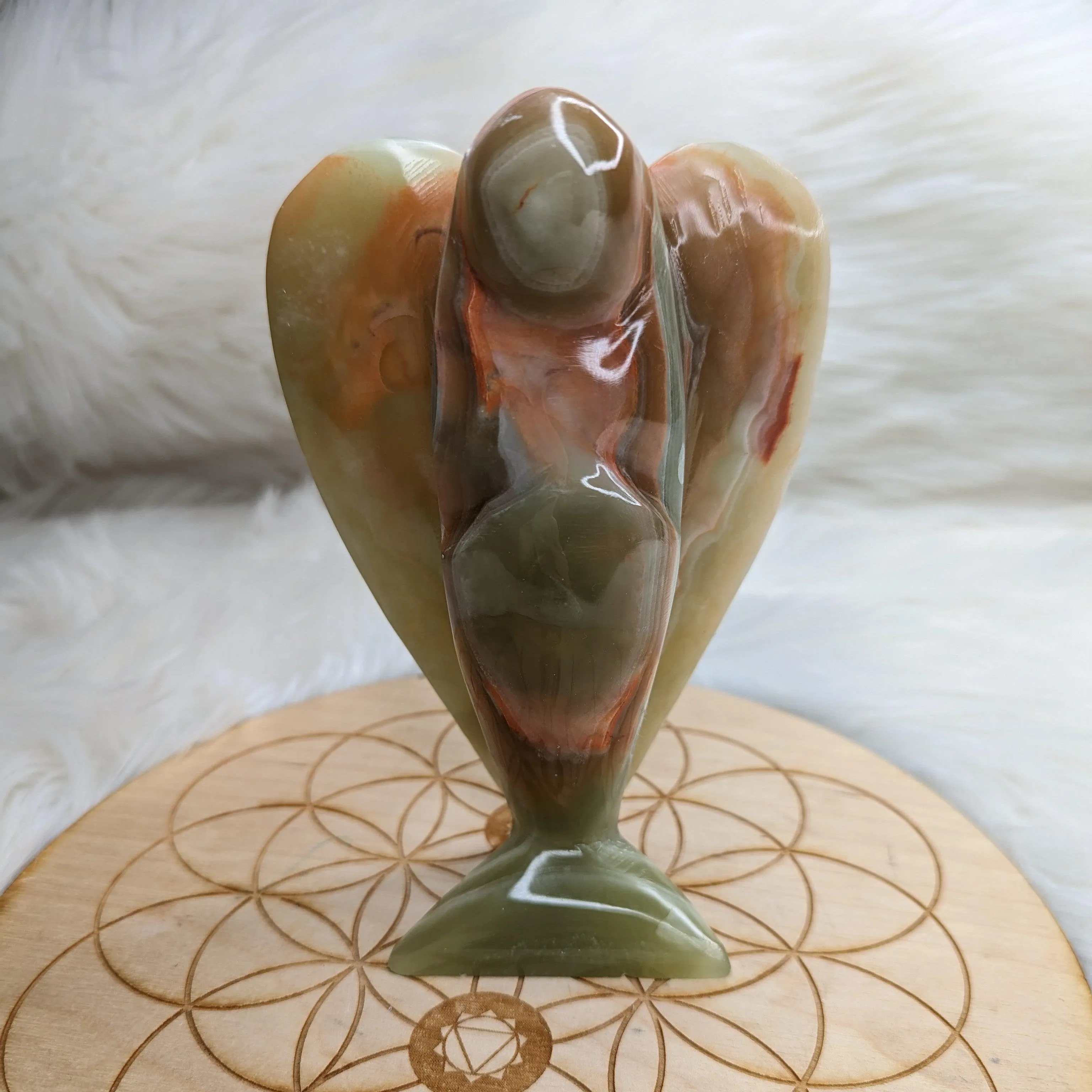 Green Banded Onyx Angel Carving - Display Carving