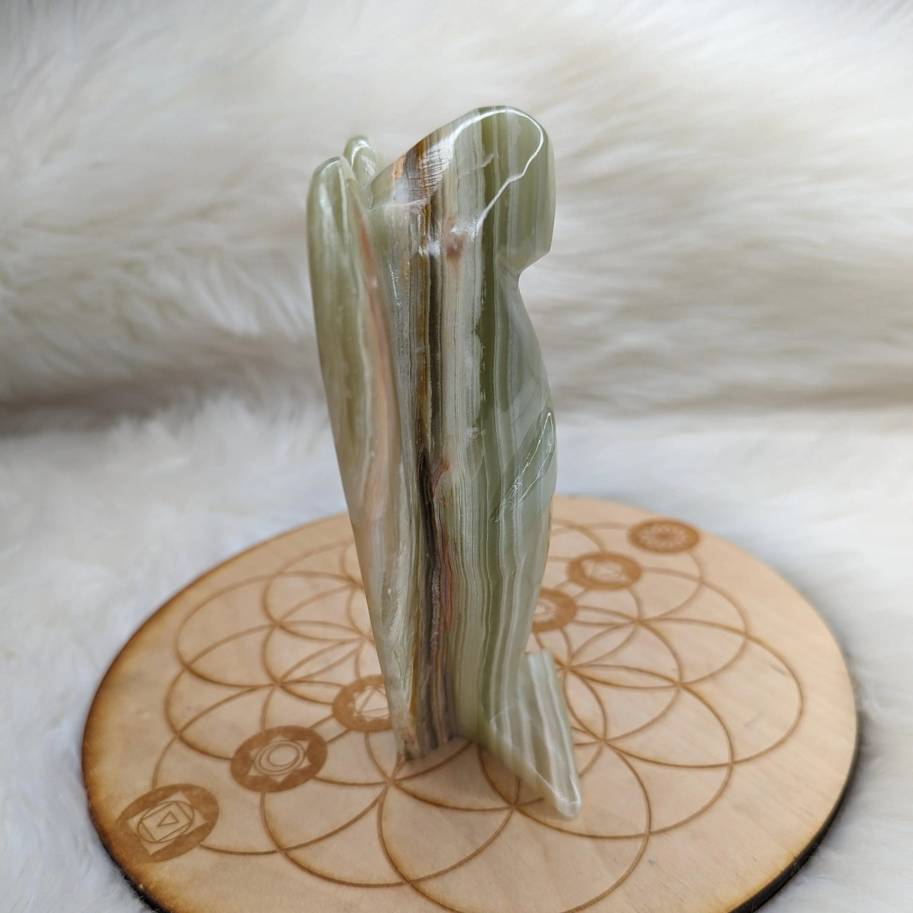 Green Banded Onyx Angel Carving - Display Carving