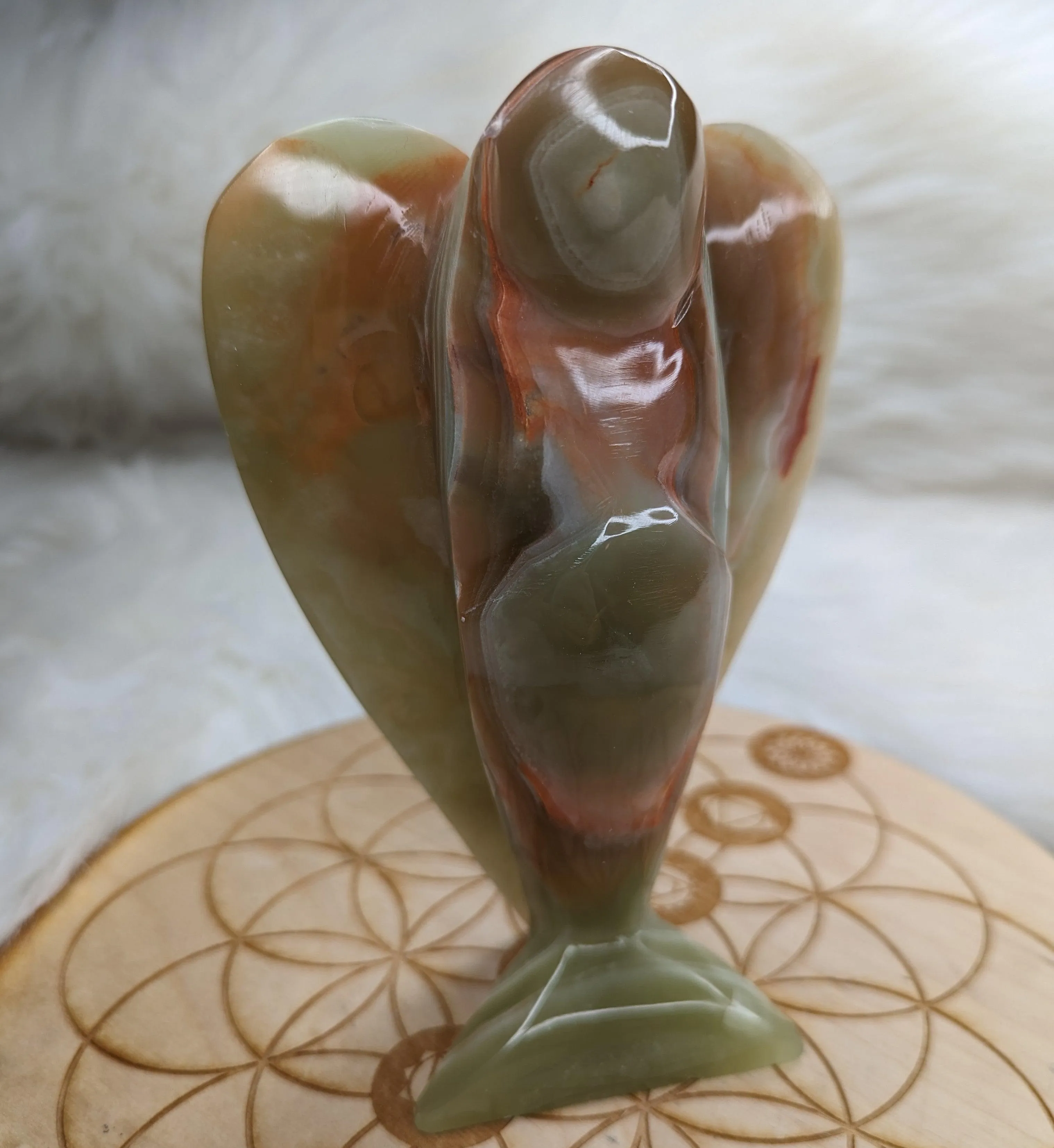 Green Banded Onyx Angel Carving - Display Carving