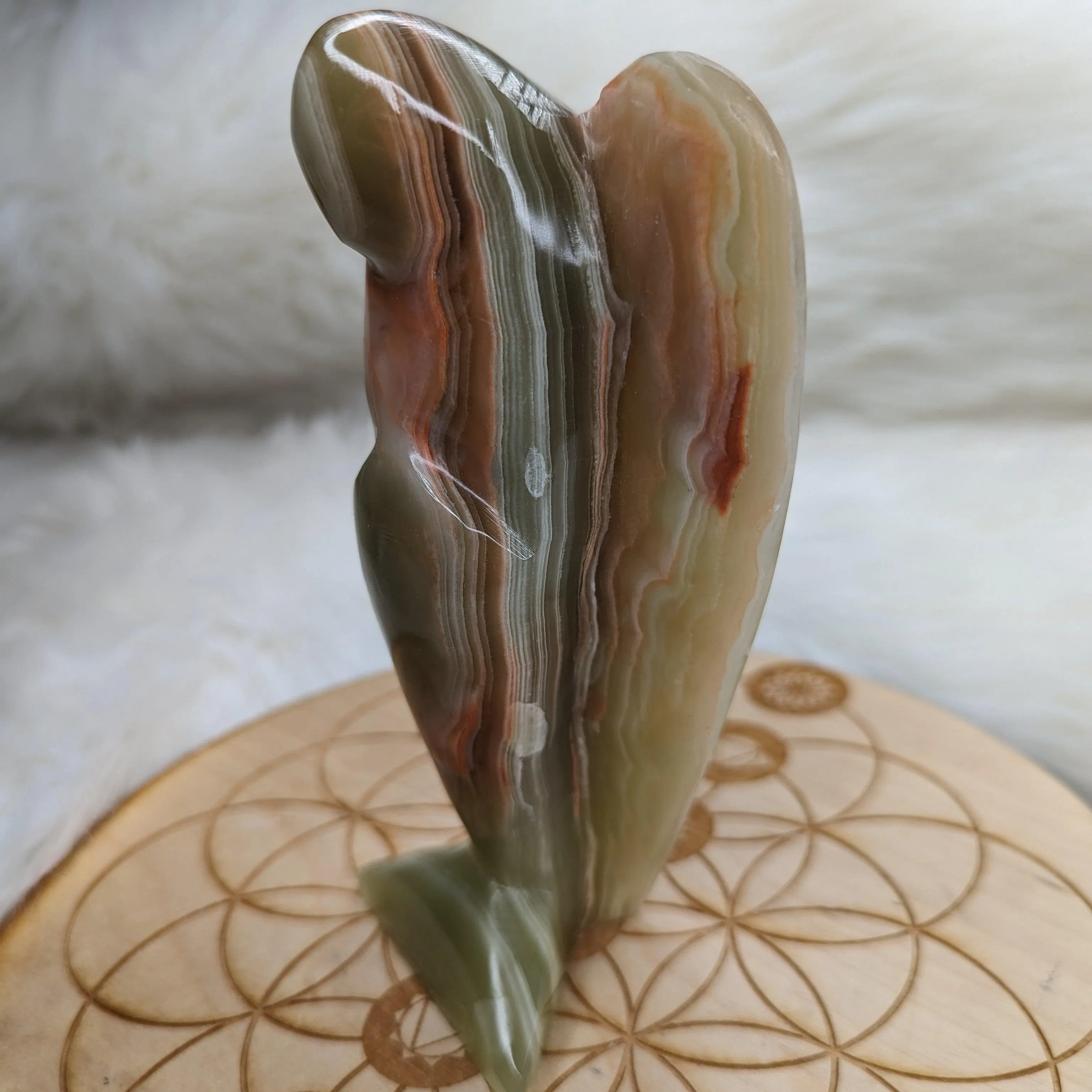 Green Banded Onyx Angel Carving - Display Carving