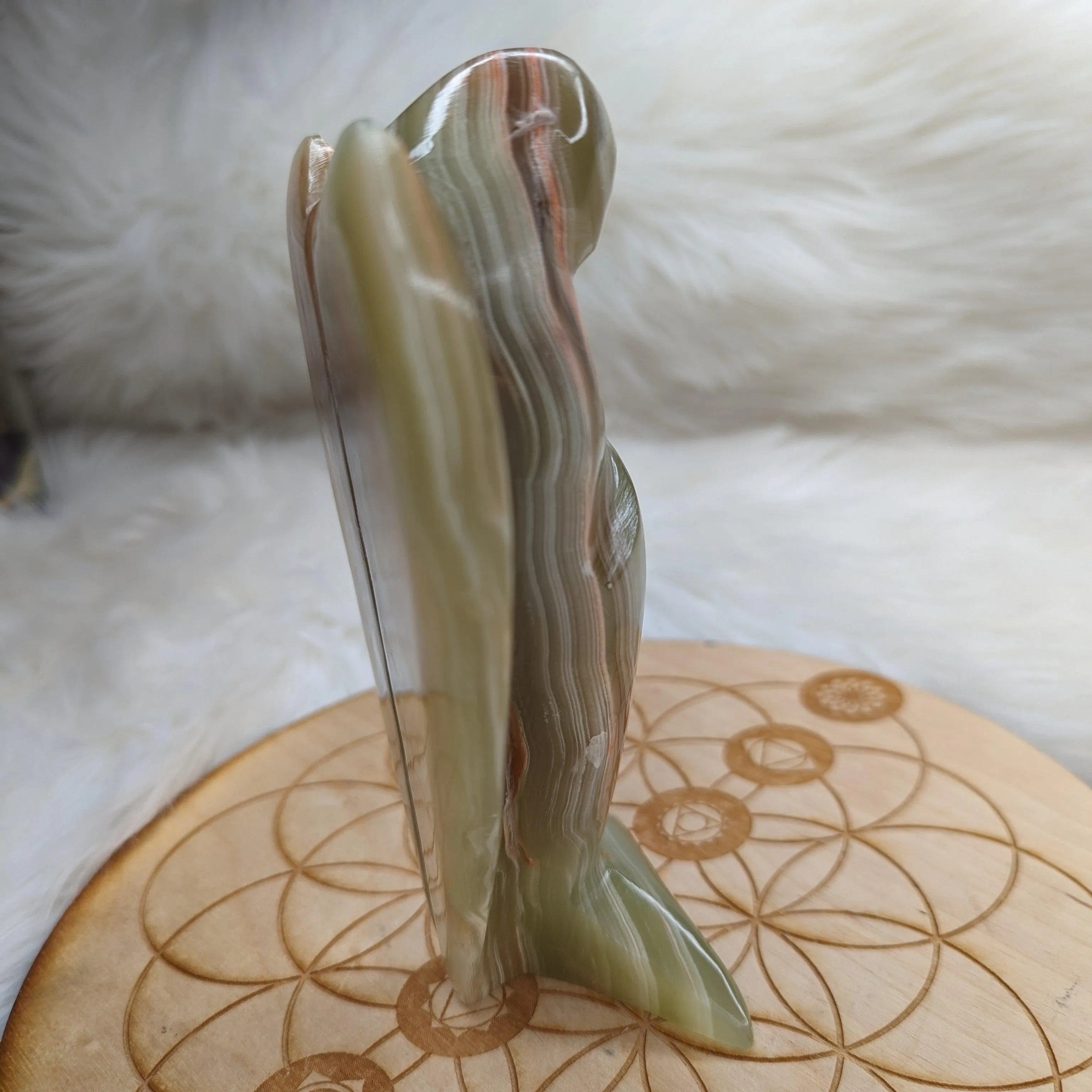 Green Banded Onyx Angel Carving - Display Carving