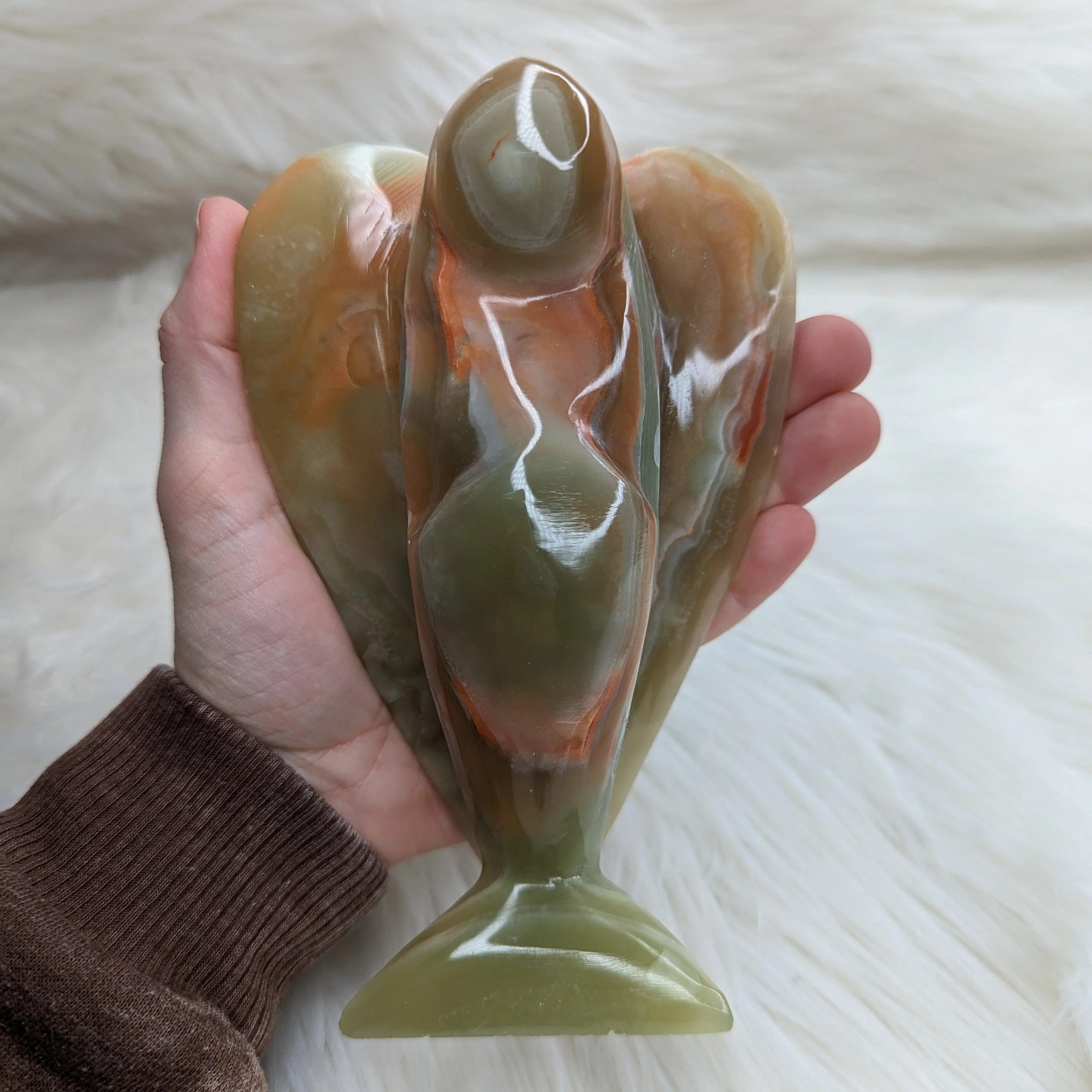 Green Banded Onyx Angel Carving - Display Carving