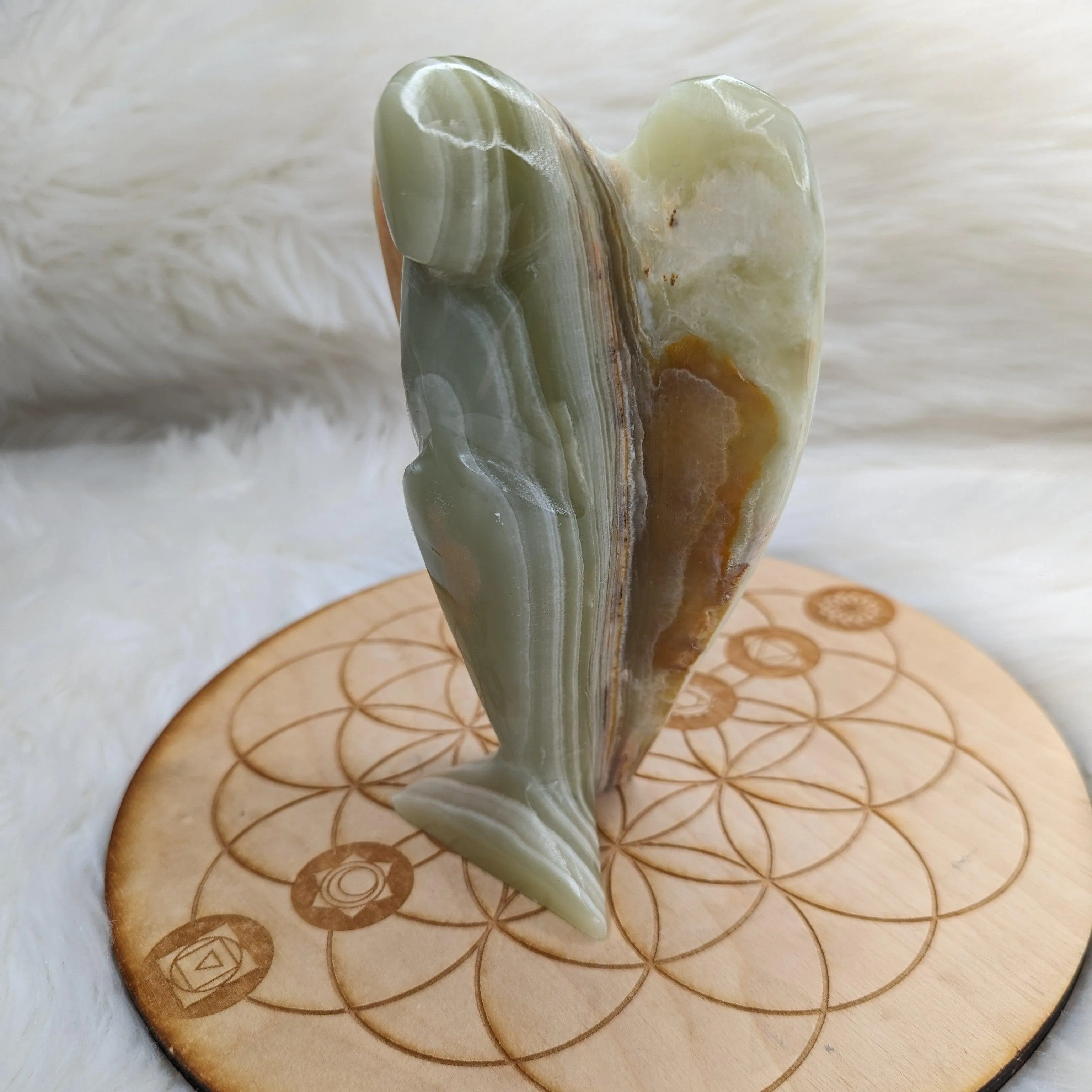 Green Banded Onyx Angel Carving - Display Carving