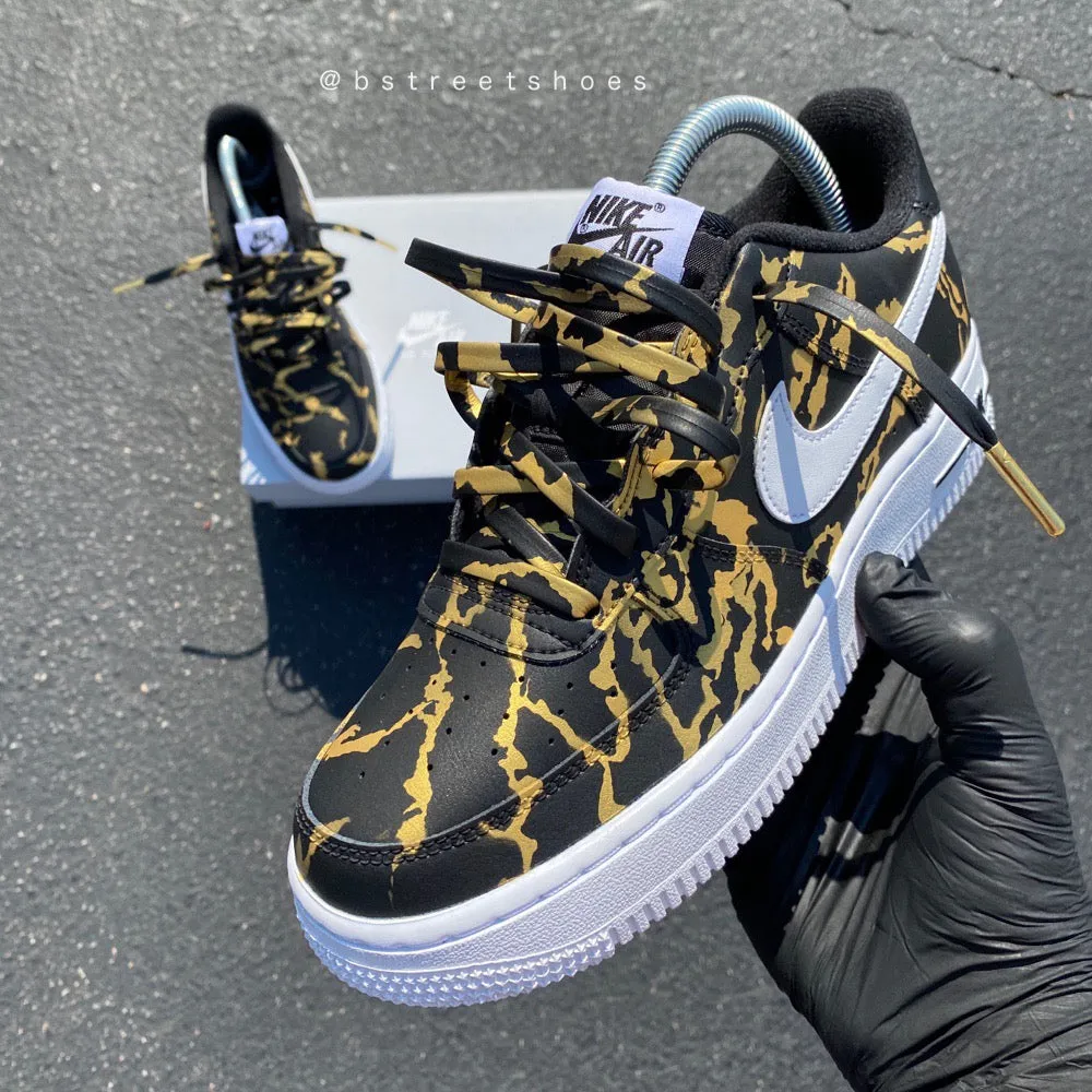 Hand Painted Gold and Black Marble Nike Air Force 1 Low Custom