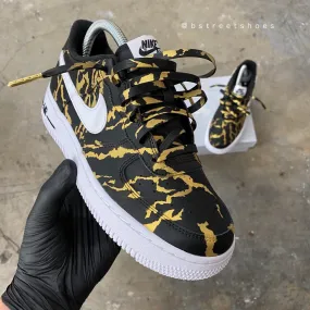 Hand Painted Gold and Black Marble Nike Air Force 1 Low Custom