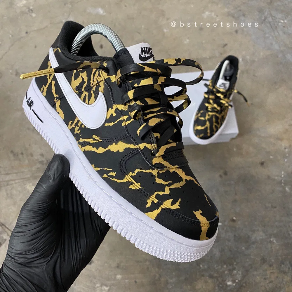 Hand Painted Gold and Black Marble Nike Air Force 1 Low Custom