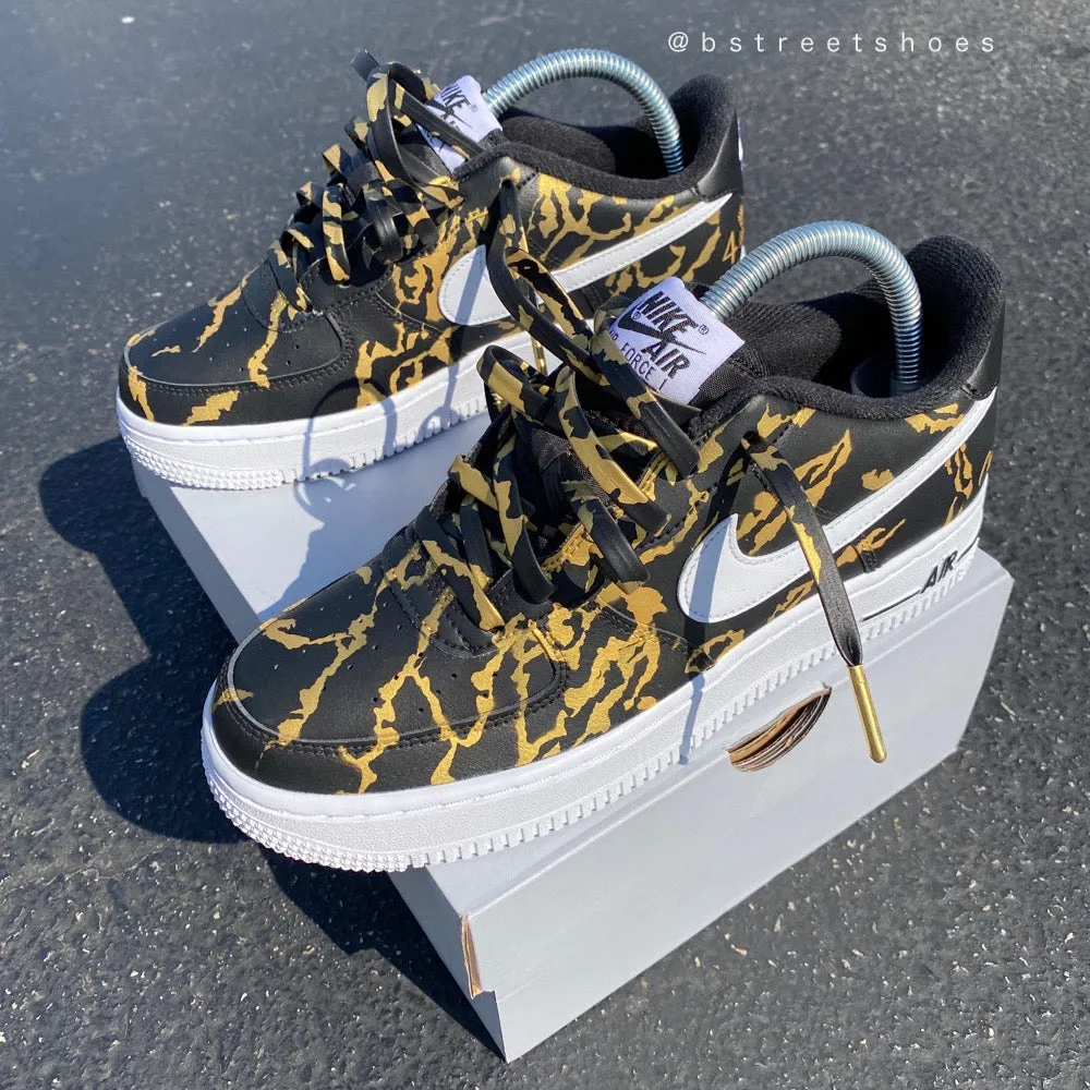 Hand Painted Gold and Black Marble Nike Air Force 1 Low Custom