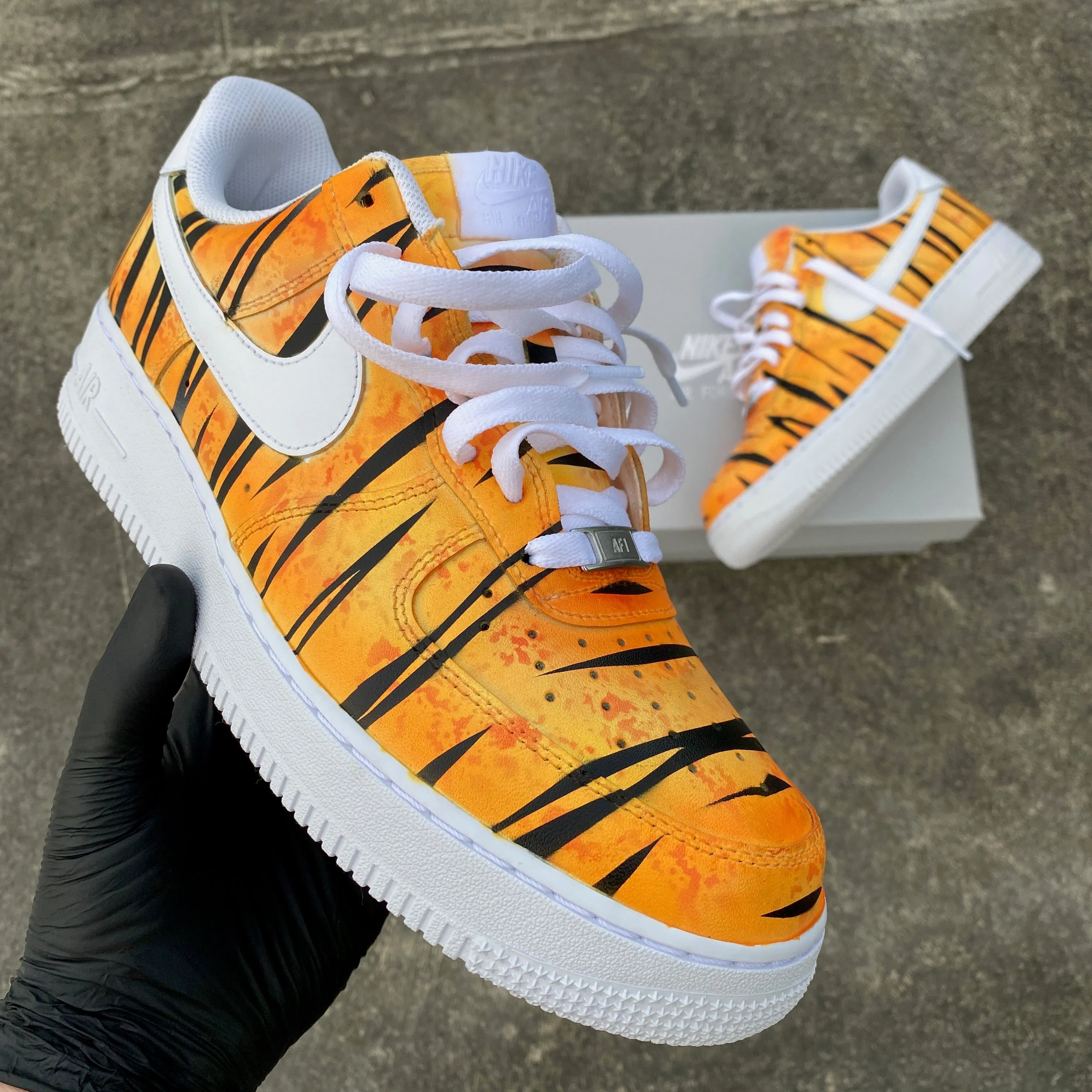 Hand Painted Orange Tiger Stripe Nike Air Force 1 | Custom Nike Air Force 1 | Tiger Stripe Nike Shoes | Orange Nike Sneakers