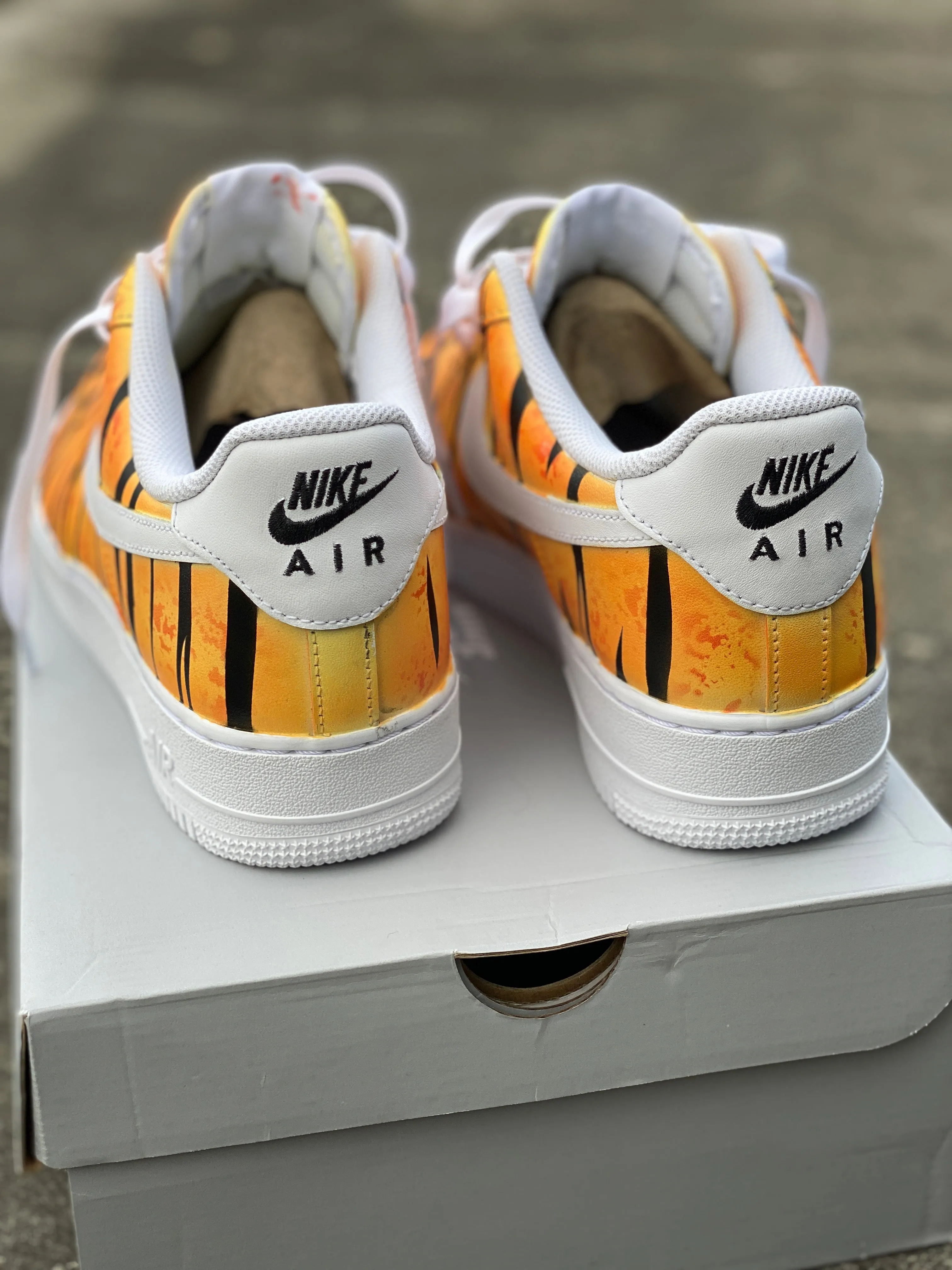 Hand Painted Orange Tiger Stripe Nike Air Force 1 | Custom Nike Air Force 1 | Tiger Stripe Nike Shoes | Orange Nike Sneakers