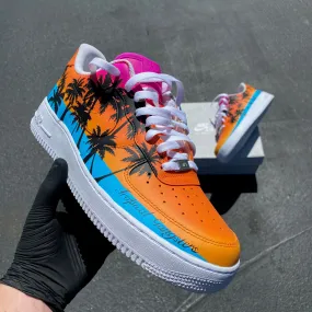 Hand painted tropical palm Nike Air Force 1 Low - white.