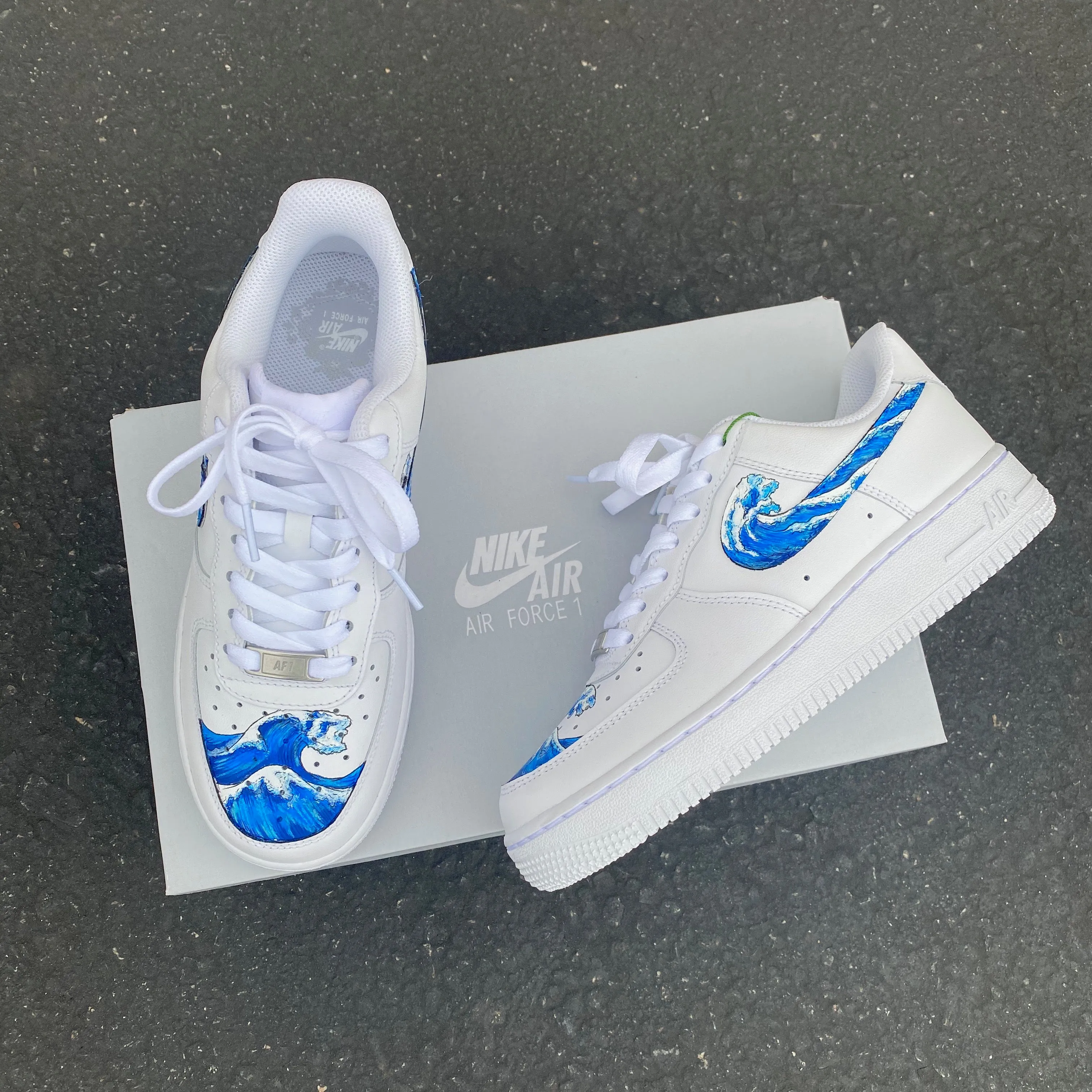 Hand Painted Wave Splash Swoosh Nike Air Force 1 Low - Custom, Affordable, and High-Quality