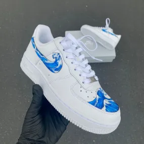 Hand Painted Wave Splash Swoosh Nike Air Force 1 Low - Custom, Affordable, and High-Quality