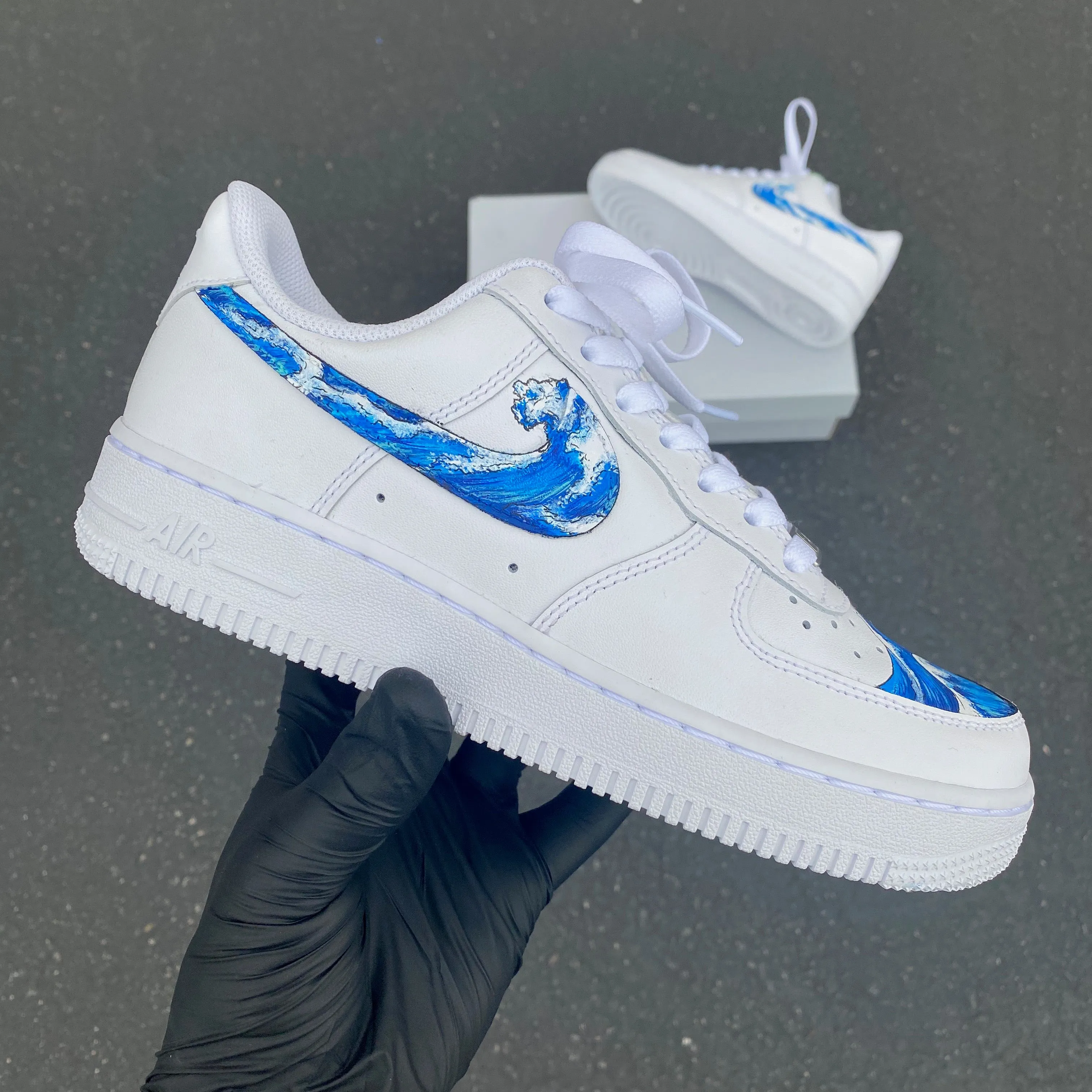 Hand Painted Wave Splash Swoosh Nike Air Force 1 Low - Custom, Affordable, and High-Quality