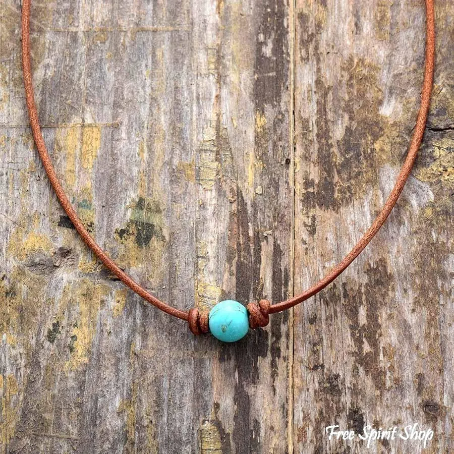 Handcrafted Leather Choker Necklace with Turquoise Beads