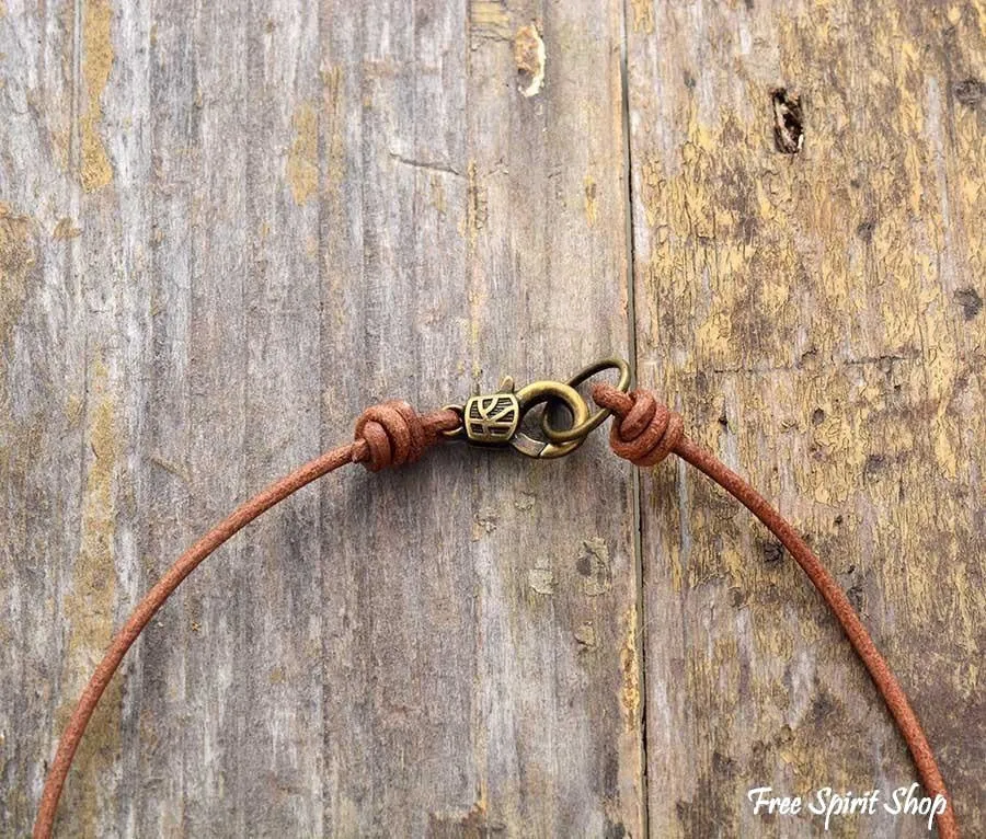 Handcrafted Leather Choker Necklace with Turquoise Beads