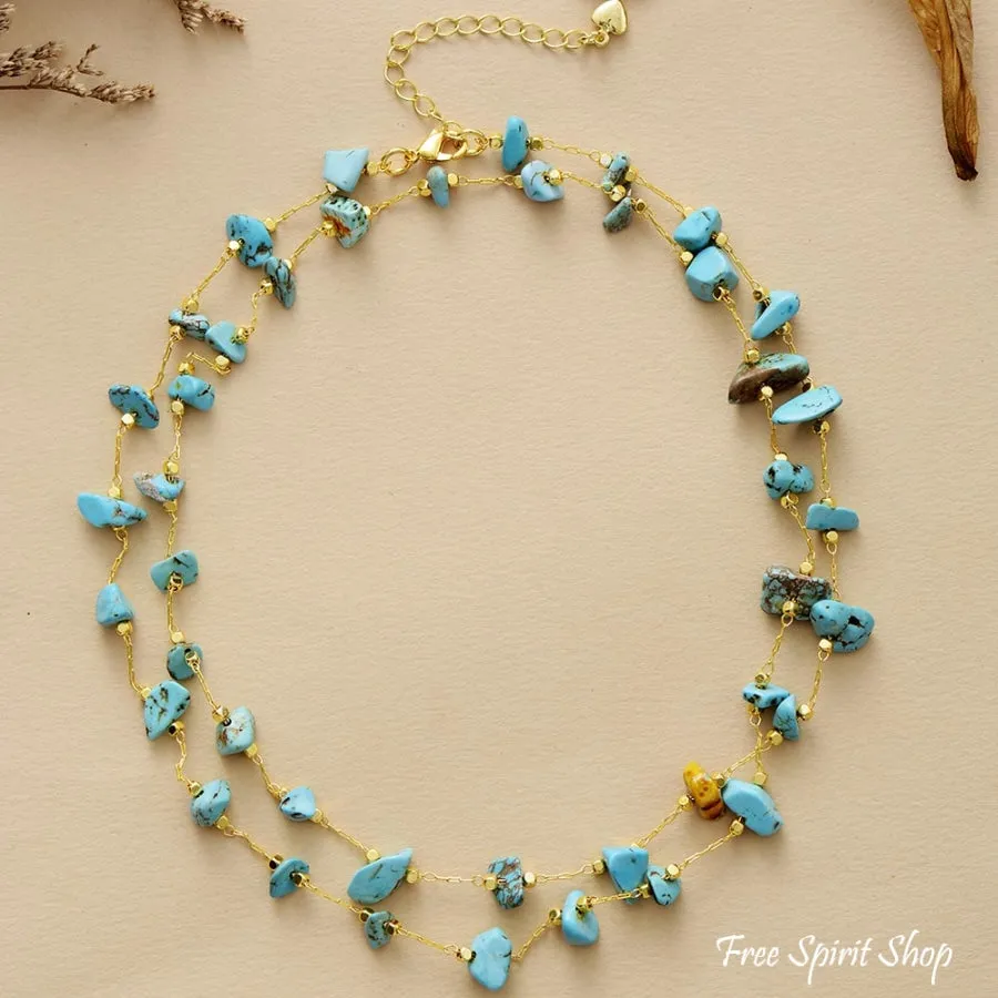 Handmade Turquoise Nugget Necklace - Plated in Gold