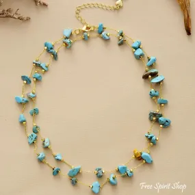 Handmade Turquoise Nugget Necklace - Plated in Gold