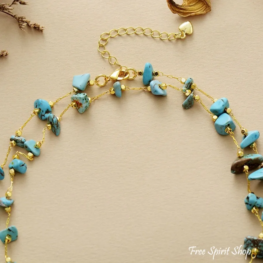 Handmade Turquoise Nugget Necklace - Plated in Gold