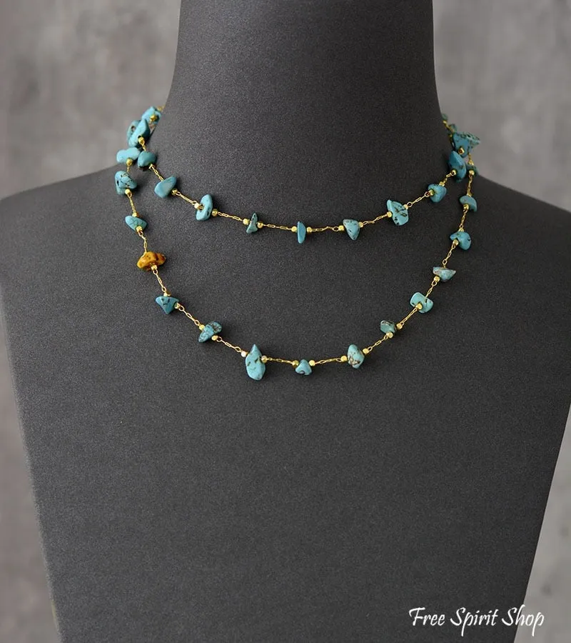 Handmade Turquoise Nugget Necklace - Plated in Gold