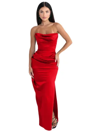 HOUSE OF CB Adrienne Red Satin Gown