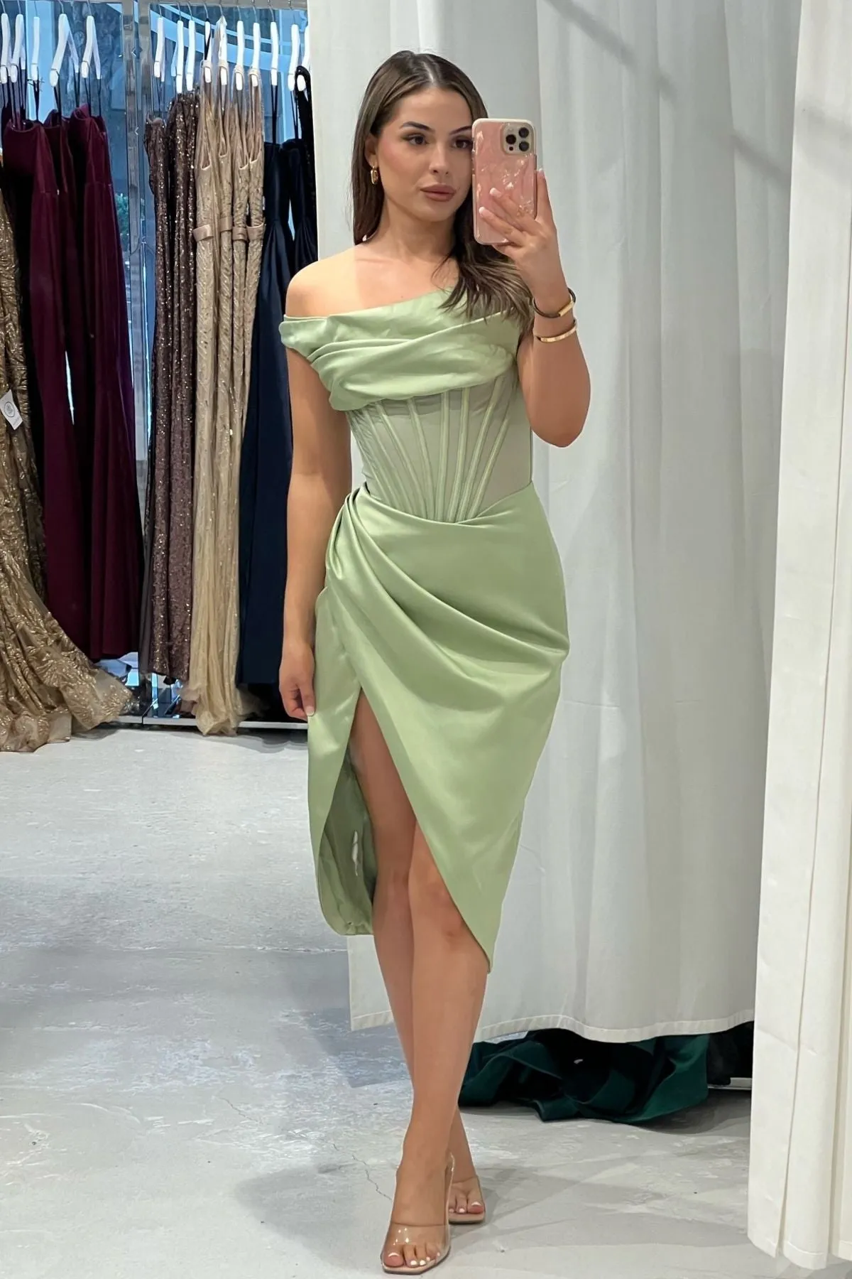 HOUSE OF CB Lulu Drape Corset Dress - Pistachio | $389