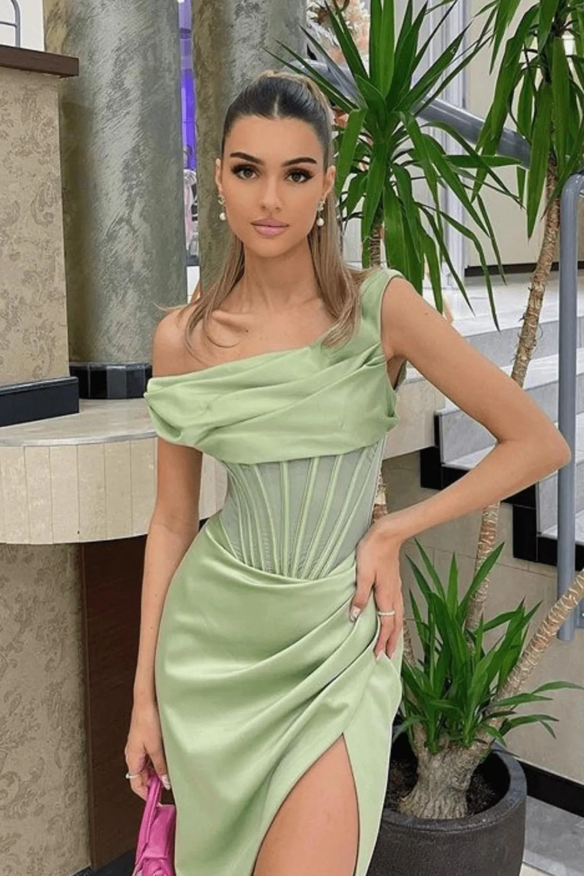 HOUSE OF CB Lulu Drape Corset Dress - Pistachio | $389