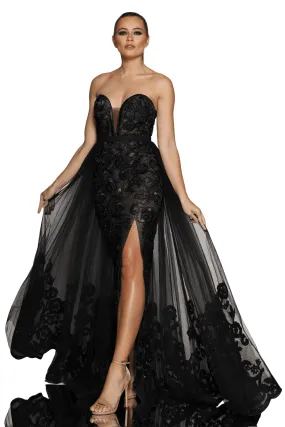 JADORE Sienna Gown with Overskirt JX1067 (Black/Nude) - Price: $899