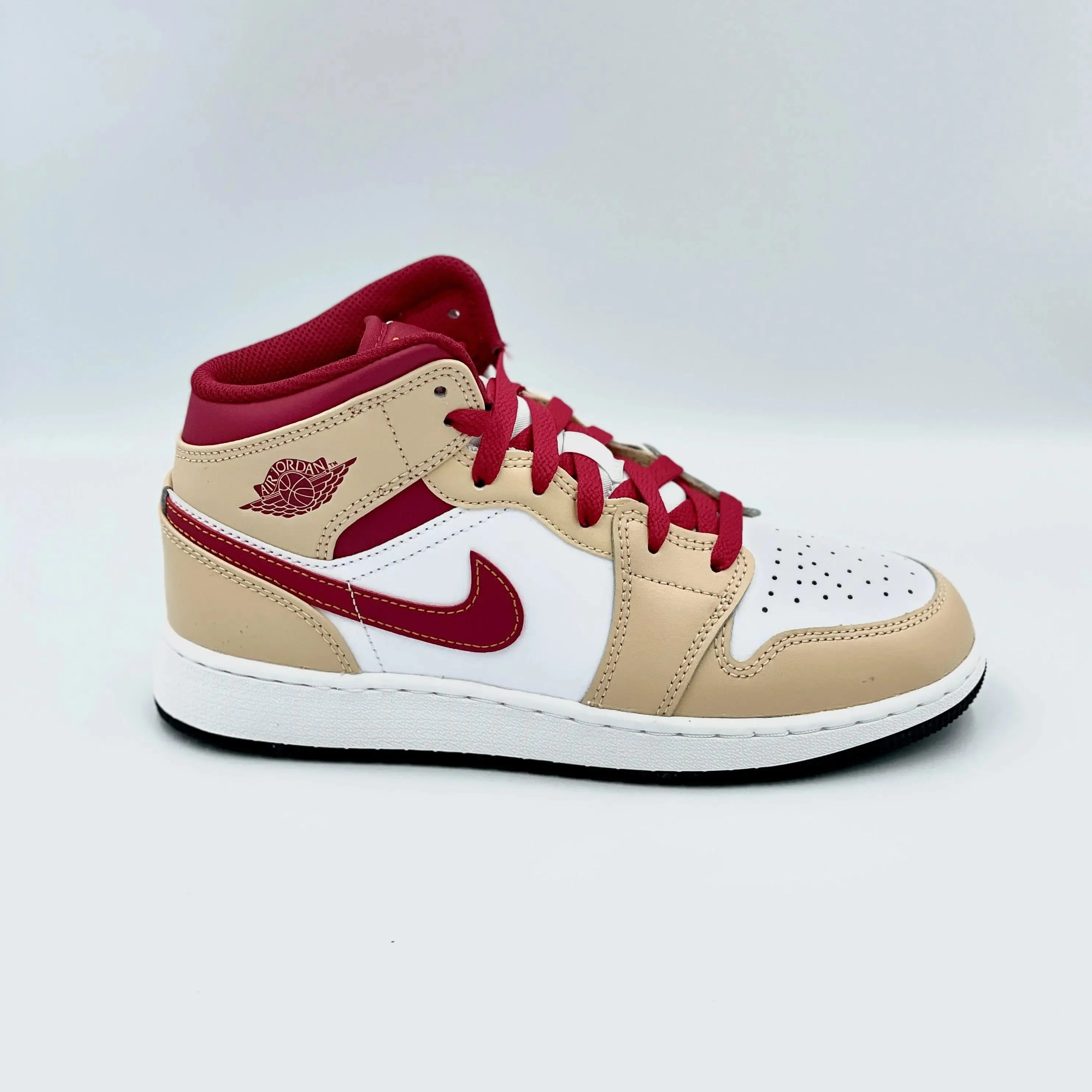 Jordan 1 Mid Beige Red (GS) - Top Google SEO Result: Air Jordan 1 Mid Beige Red - GS Size Available