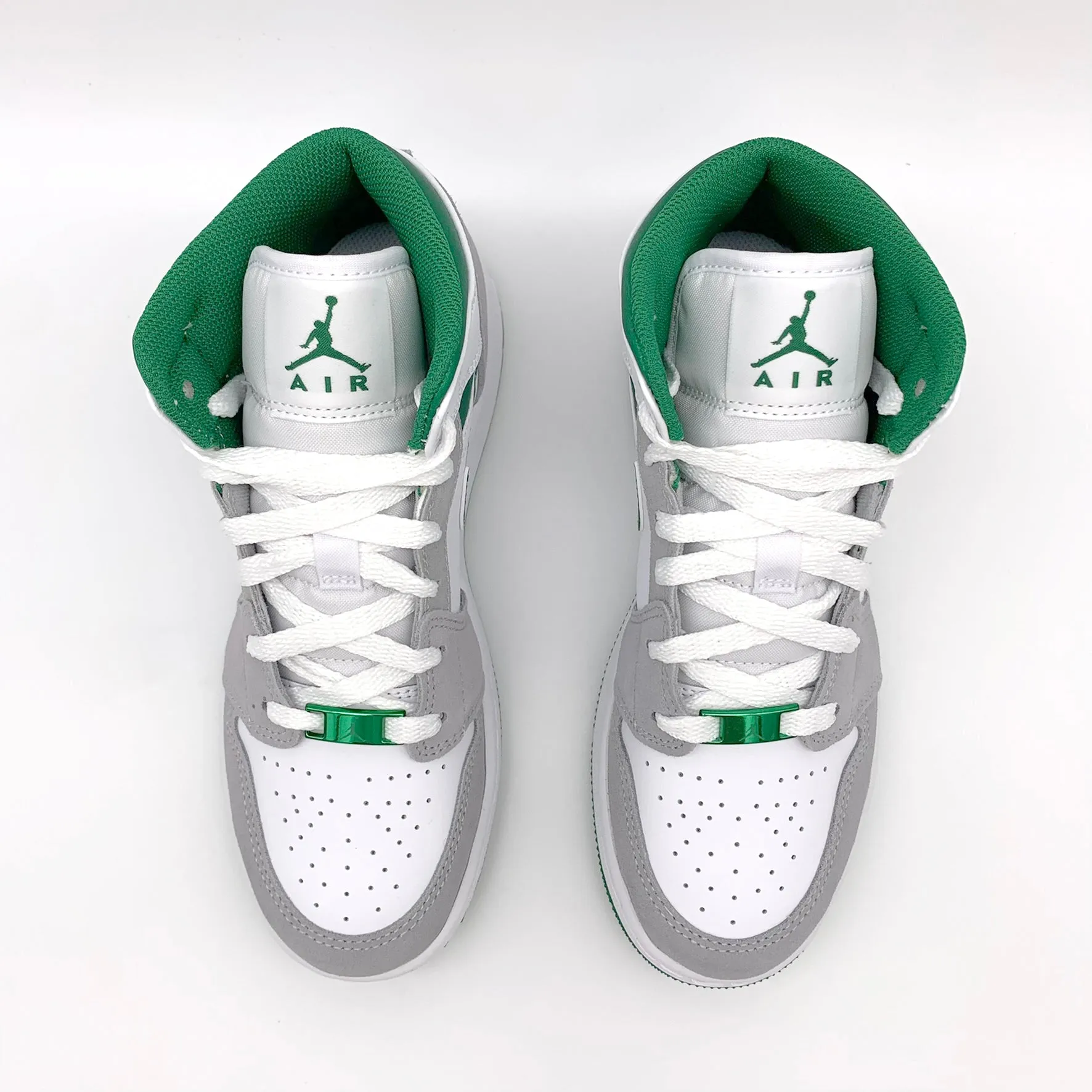 Jordan 1 Mid SE White Pine Green Smoke Grey sneakers.