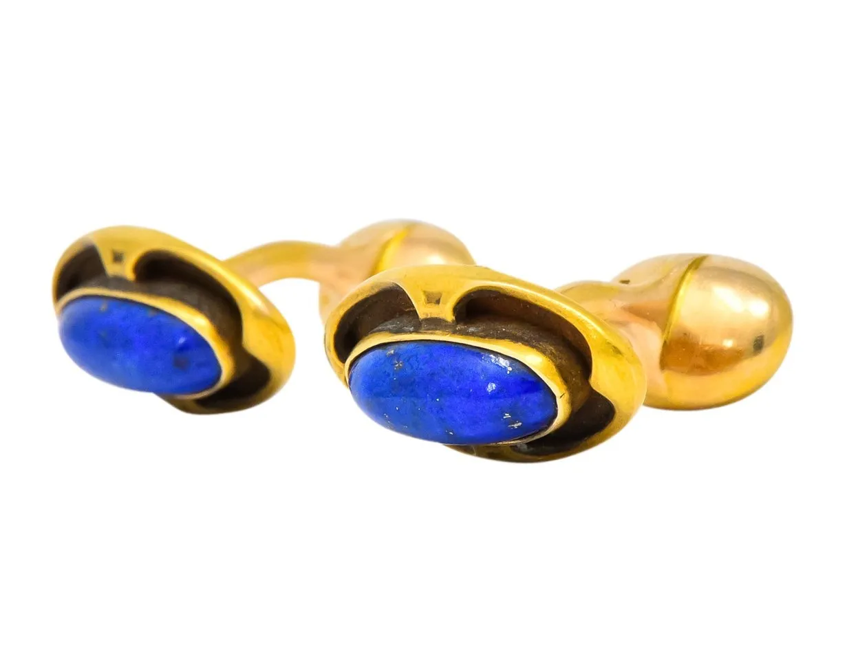 Krementz Art Nouveau Lapis Lazuli Cufflinks - 14K Gold