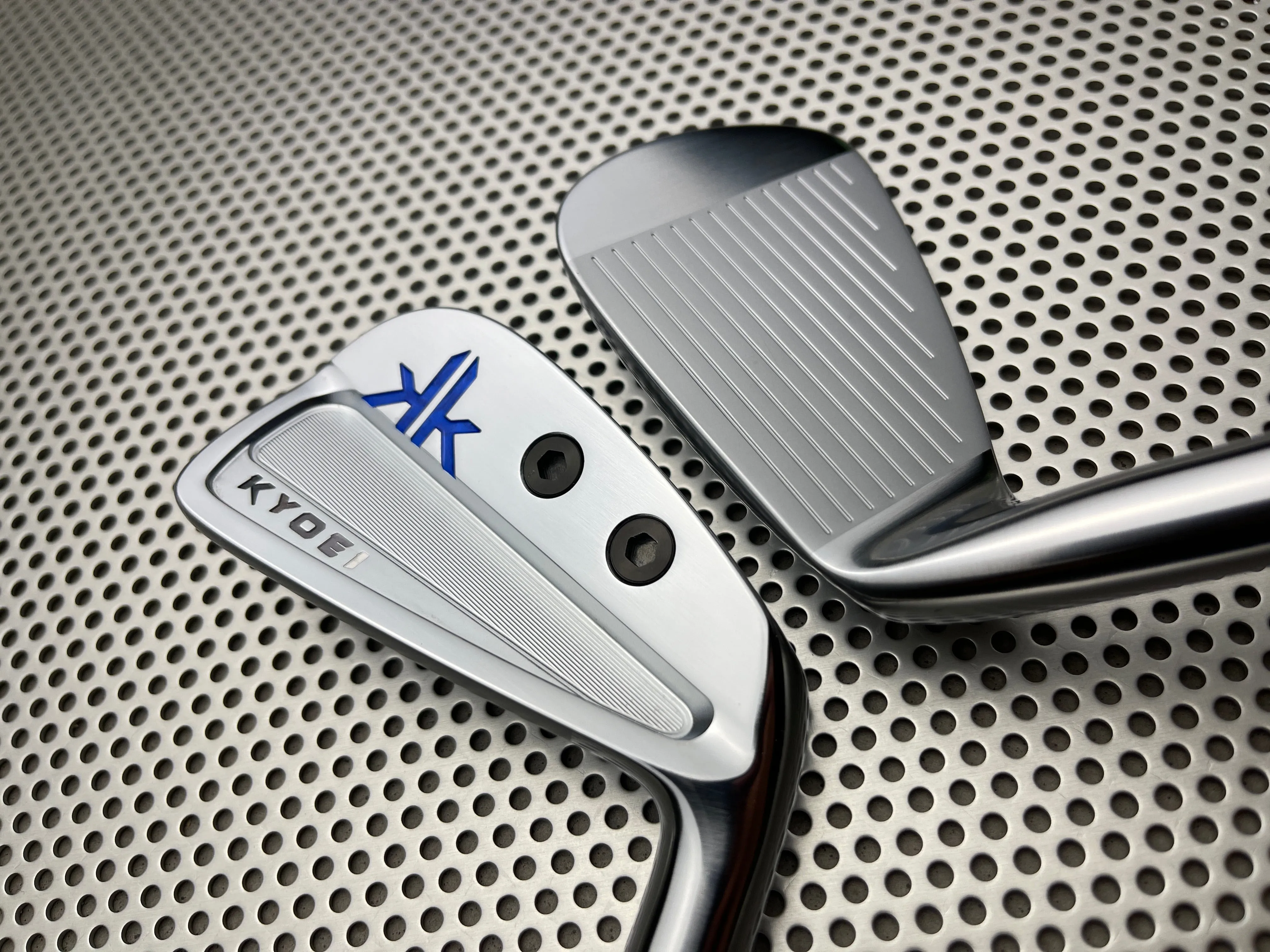 KYOEI Golf Iron with Dual Weighted Design and Distinctive Pearl Blue Color, featuring a Stylish Gradient Logo Paint Fill.