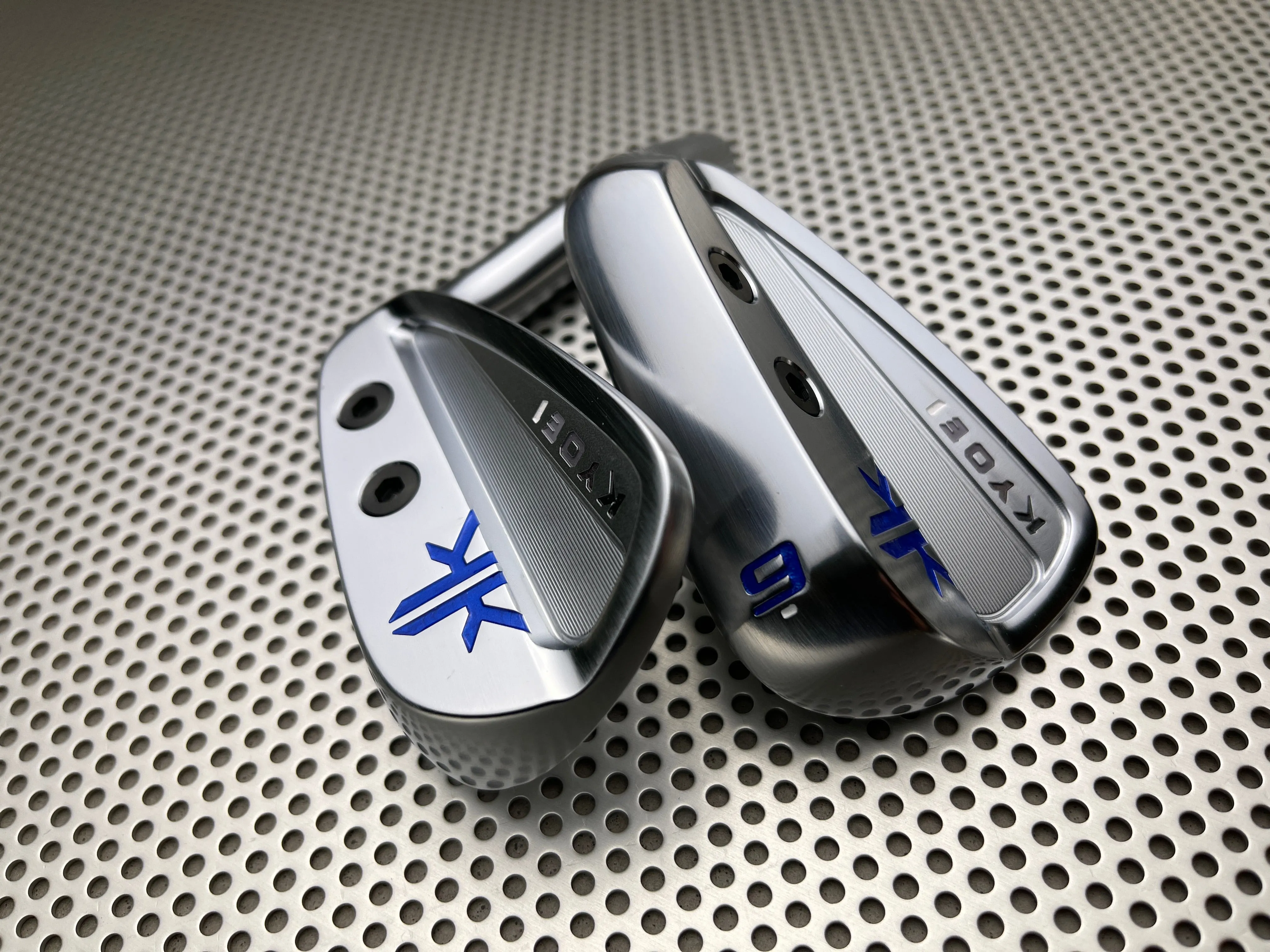 KYOEI Golf Iron with Dual Weighted Design and Distinctive Pearl Blue Color, featuring a Stylish Gradient Logo Paint Fill.