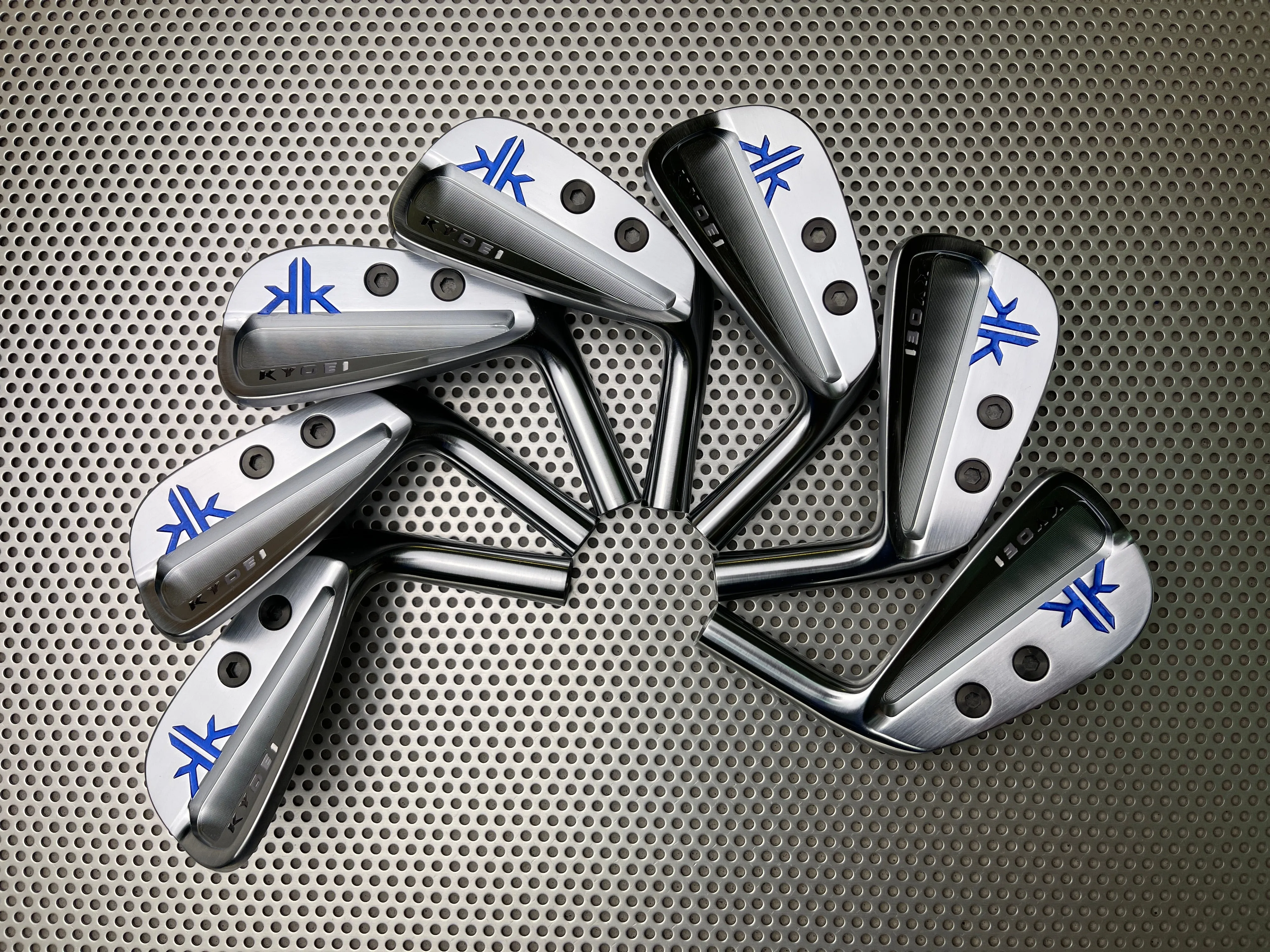 KYOEI Golf Iron with Dual Weighted Design and Distinctive Pearl Blue Color, featuring a Stylish Gradient Logo Paint Fill.