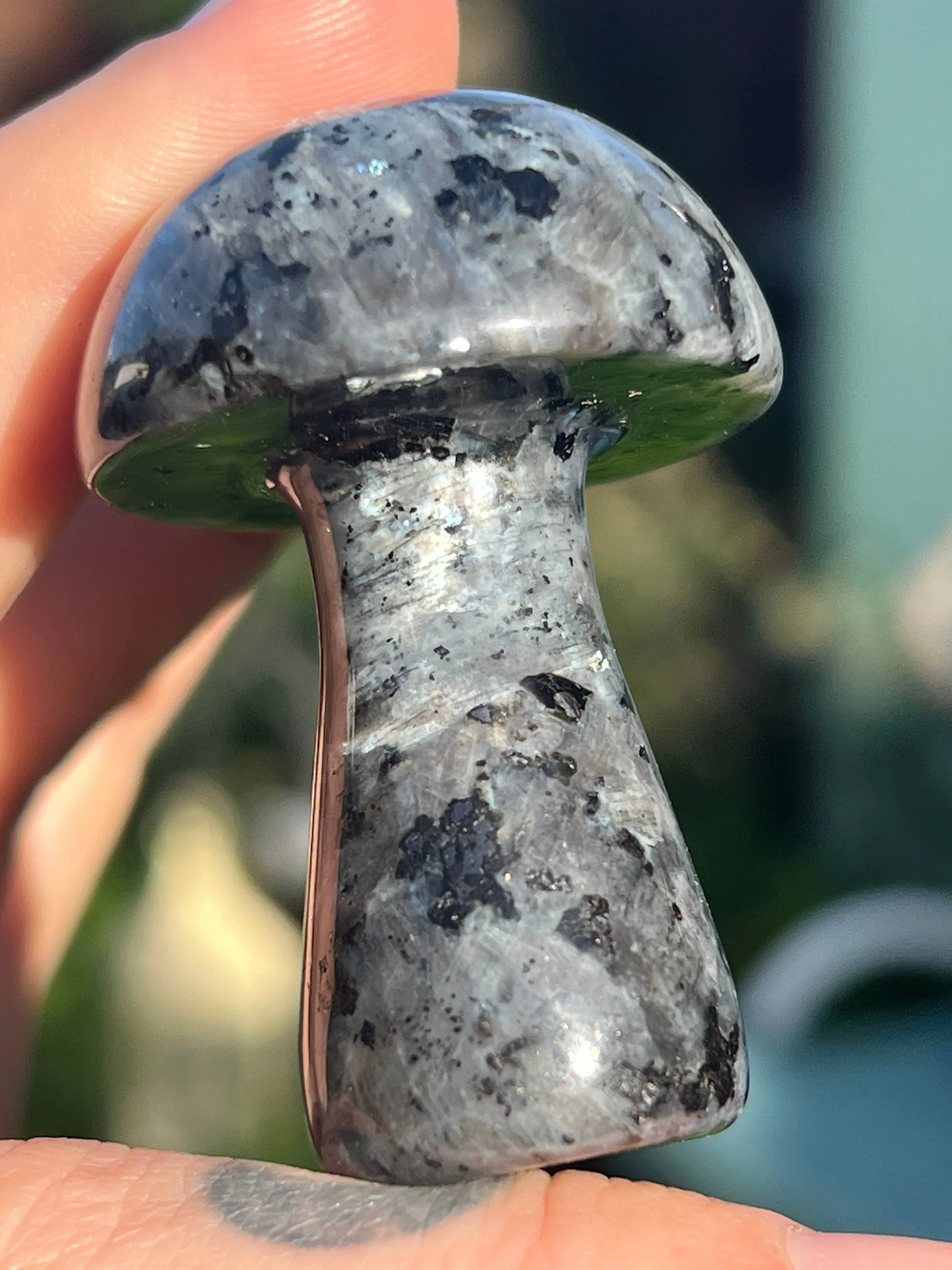 Larvikite stone mushroom sculpture for sale