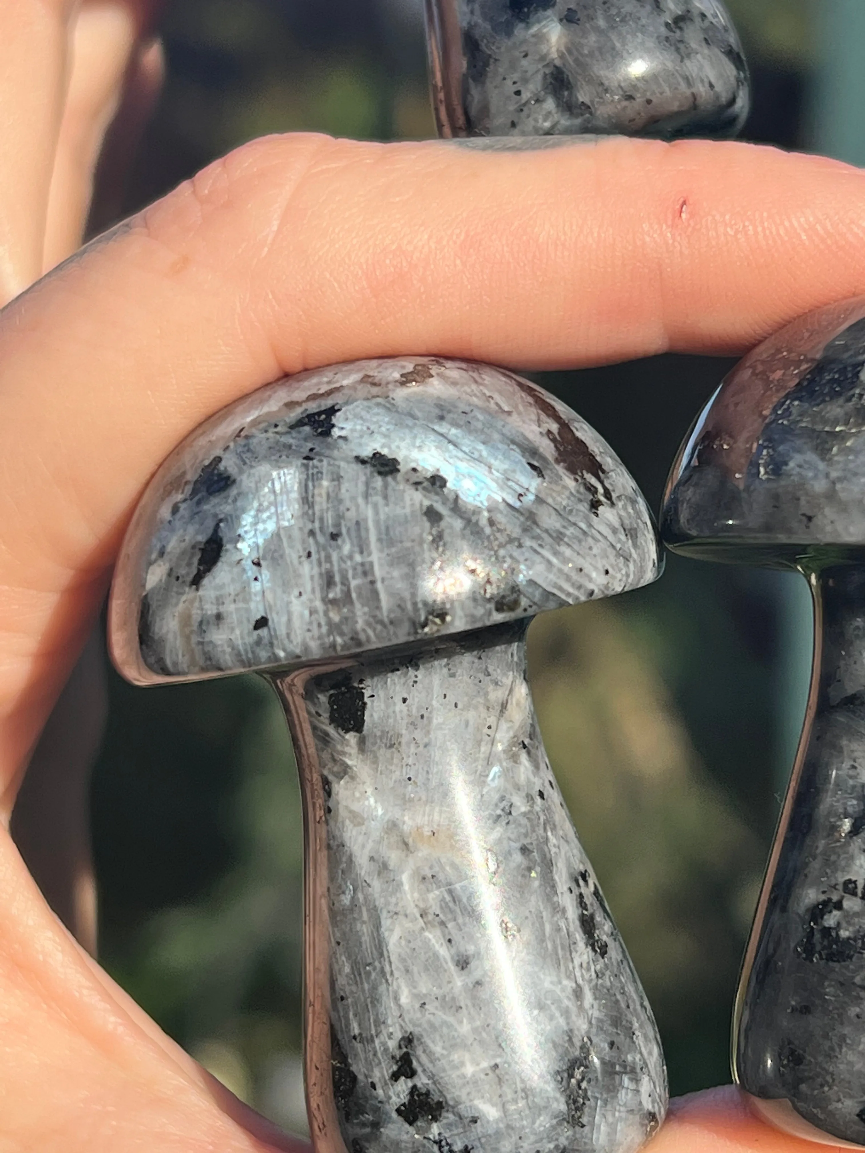 Larvikite stone mushroom sculpture for sale