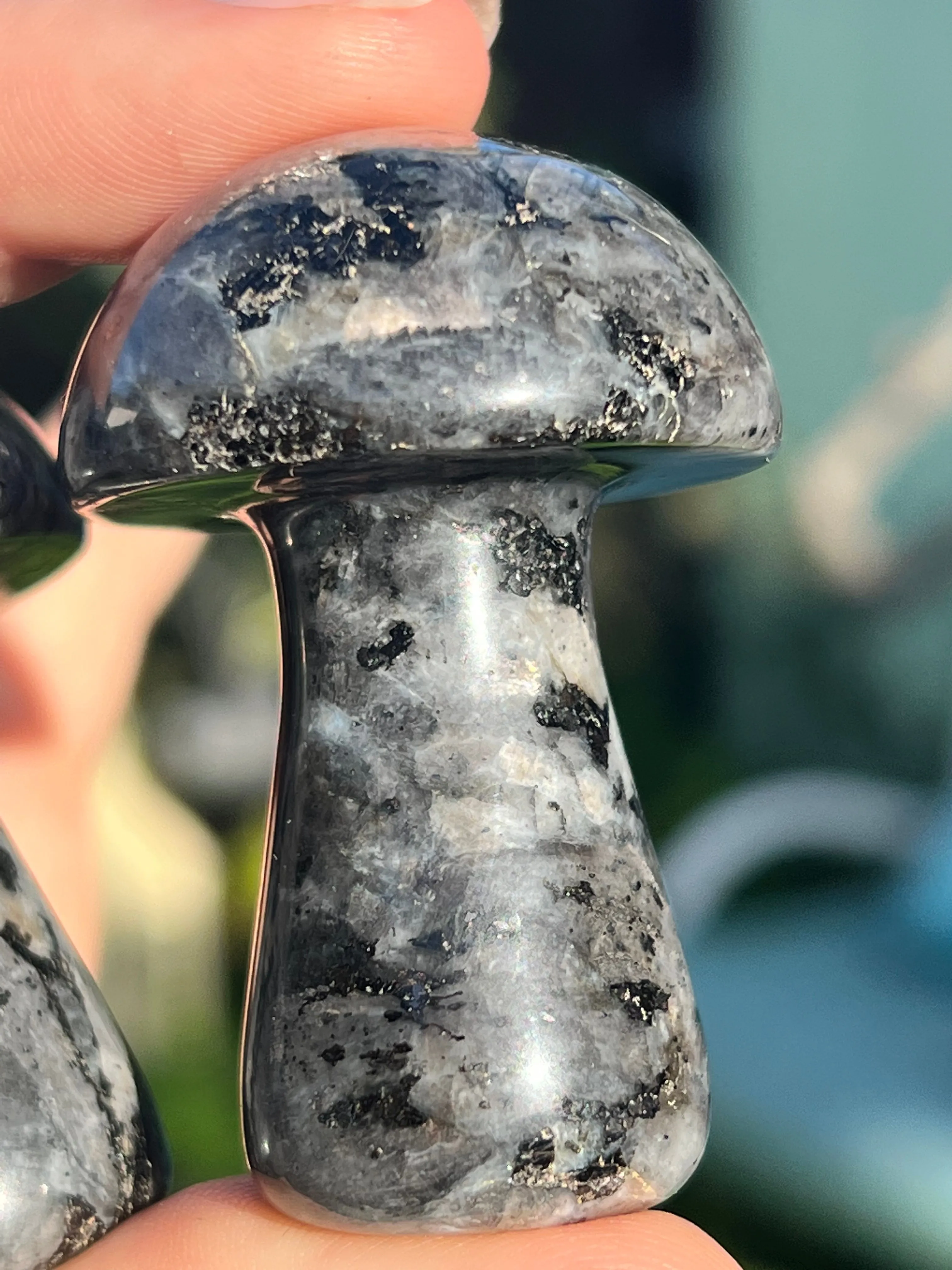 Larvikite stone mushroom sculpture for sale