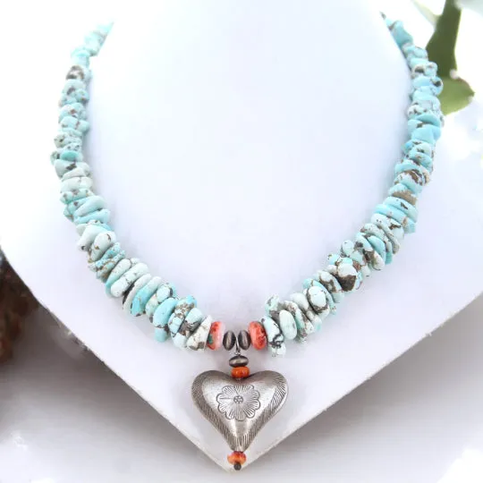 Lone Mountain Turquoise Necklace + Sterling Heart Centerpiece.