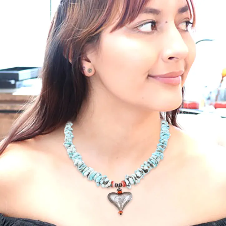 Lone Mountain Turquoise Necklace + Sterling Heart Centerpiece.