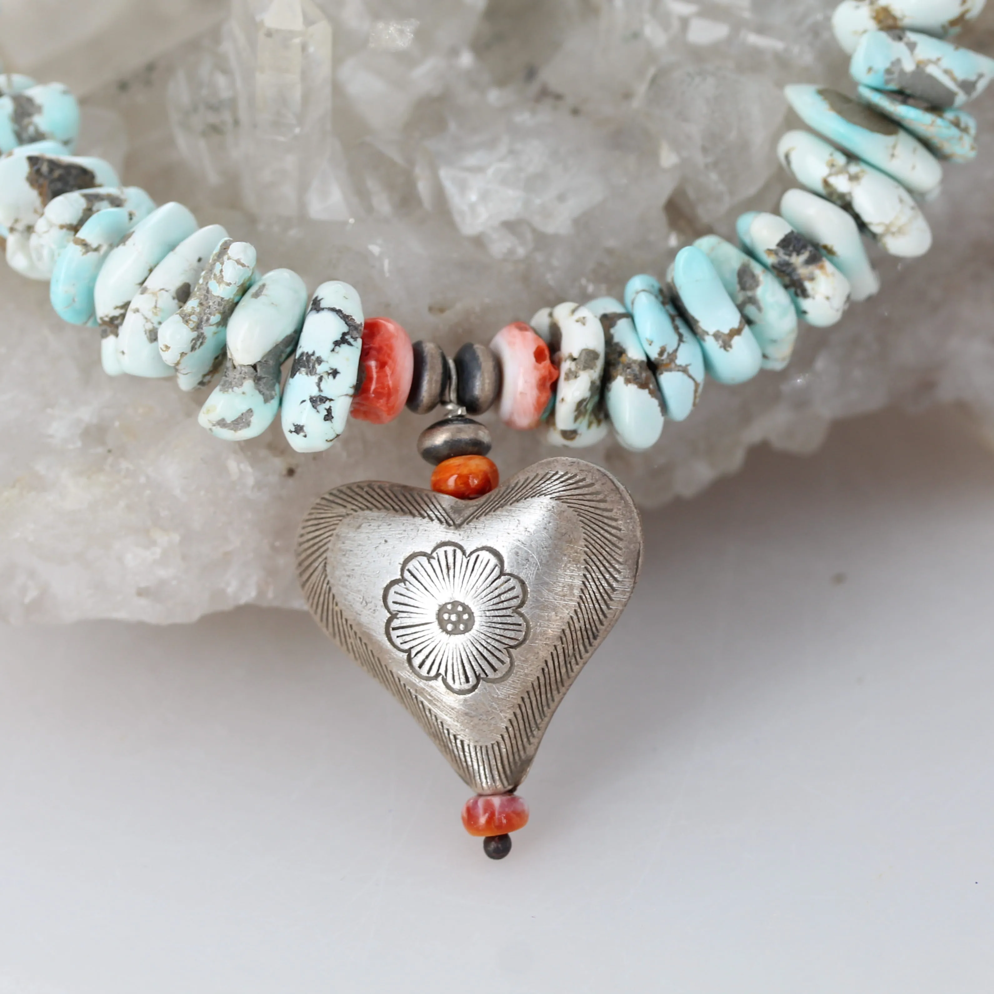 Lone Mountain Turquoise Necklace + Sterling Heart Centerpiece.